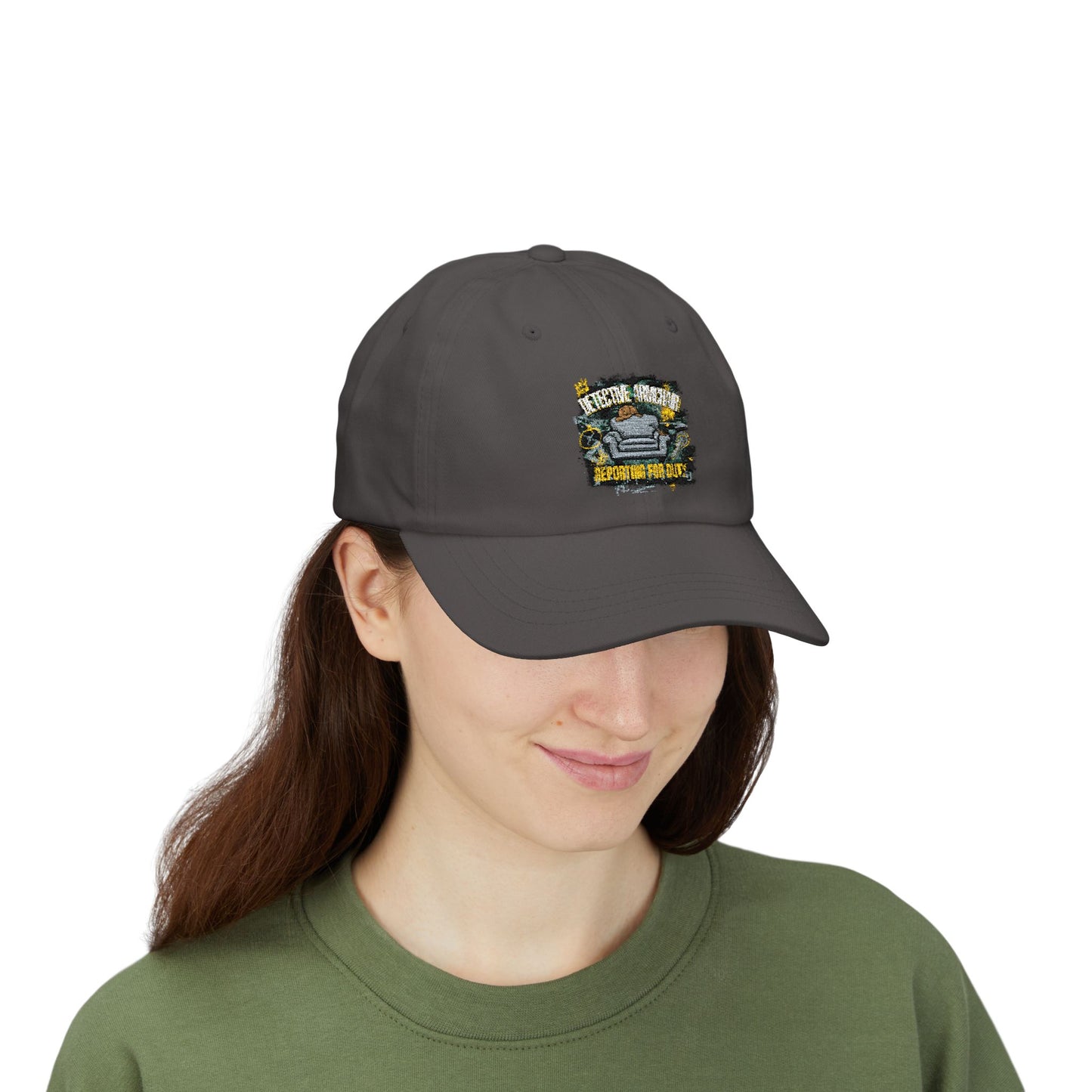 Detective Armchair Reporting for Duty Funny True Crime Dad Cap