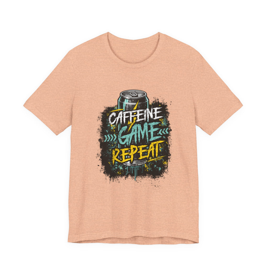Caffeine Game Repeat T‑Shirt — Gamer Coffee Tee for Streamers & PC Players