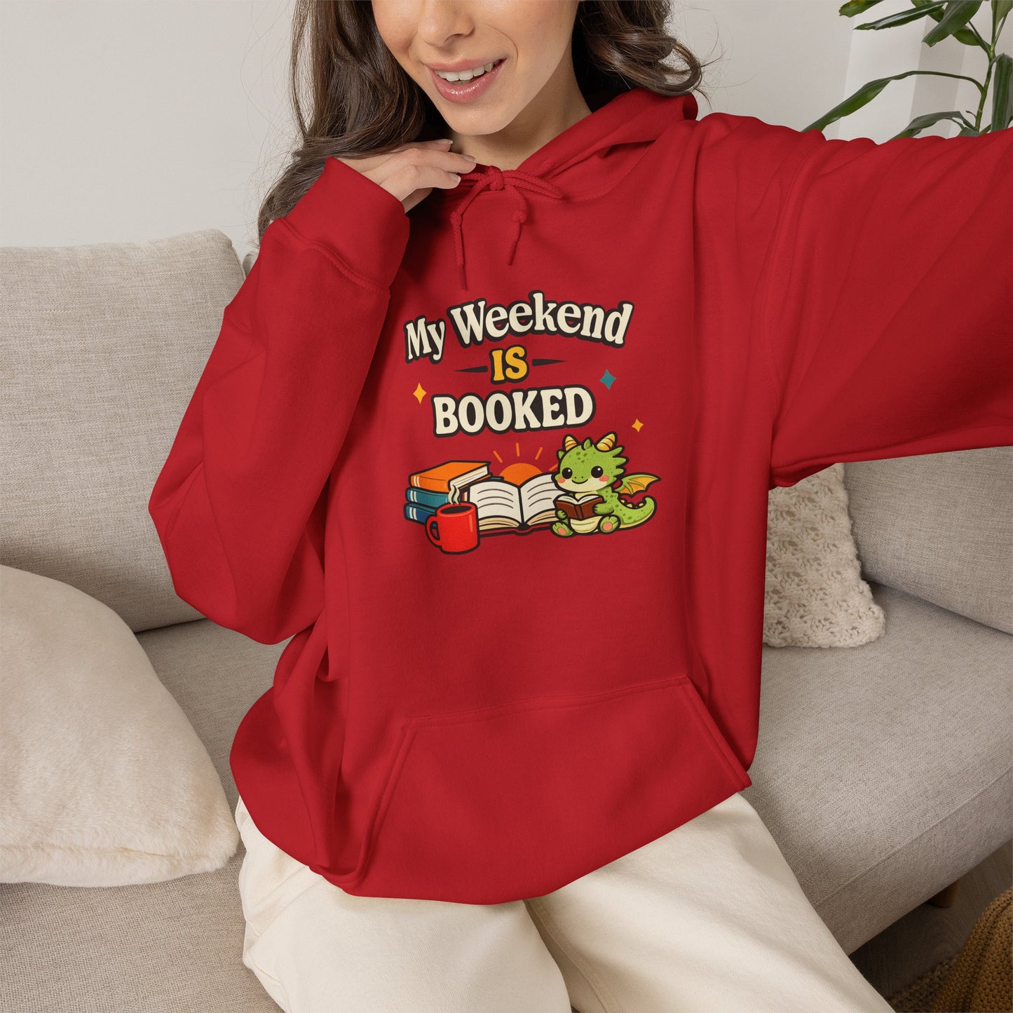 My Weekend Is Booked | Cute Book Dragon Cozy Hoodie
