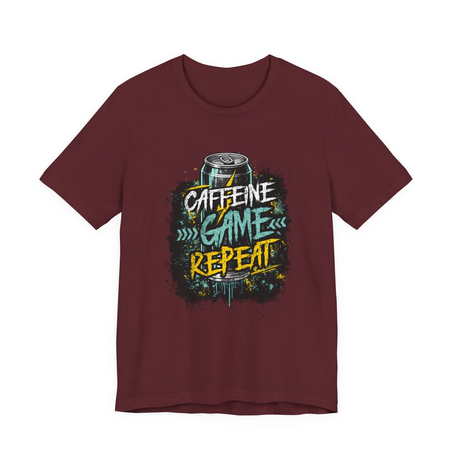 Caffeine Game Repeat T‑Shirt — Gamer Coffee Tee for Streamers & PC Players