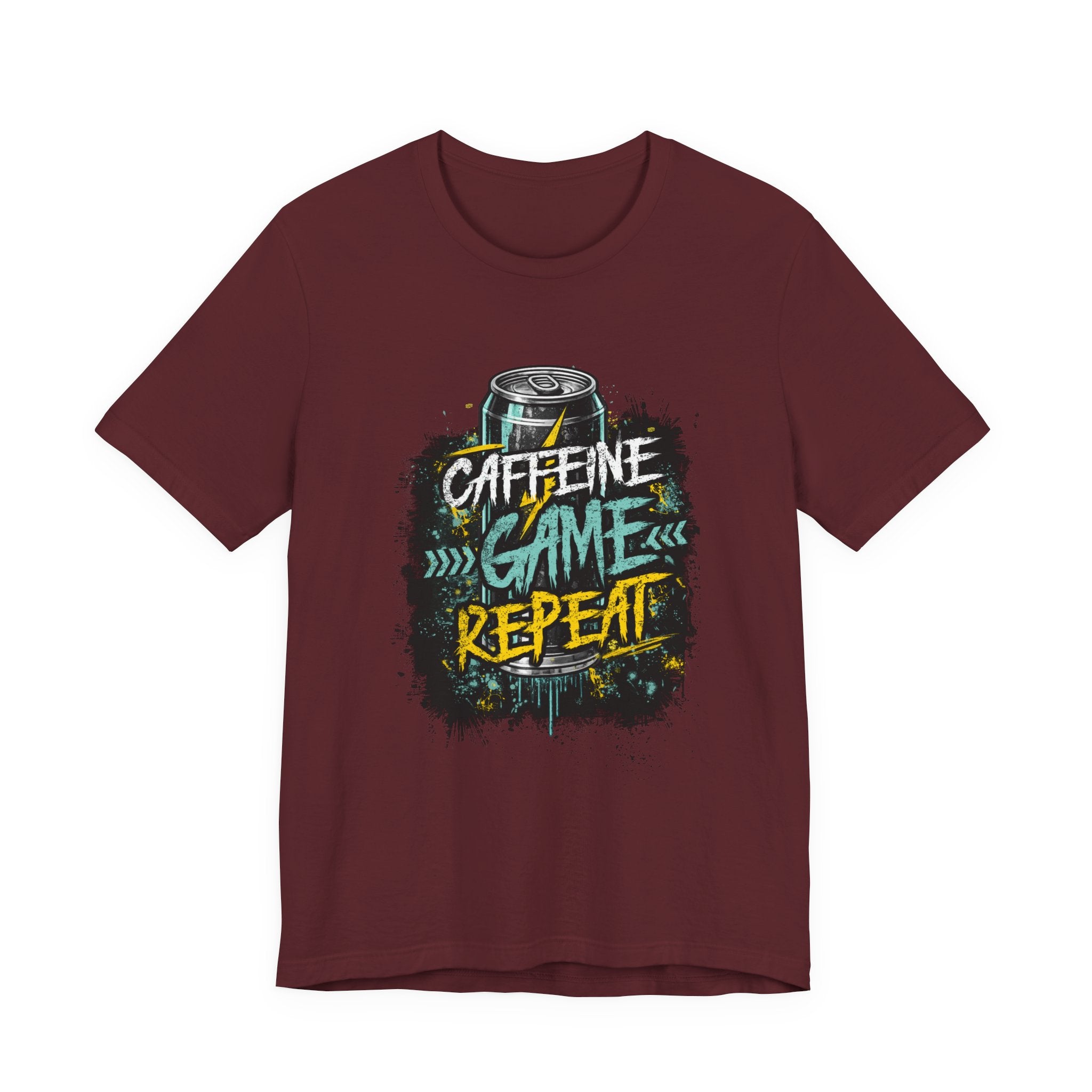 Caffeine Game Repeat T‑Shirt — Gamer Coffee Tee for Streamers & PC Players