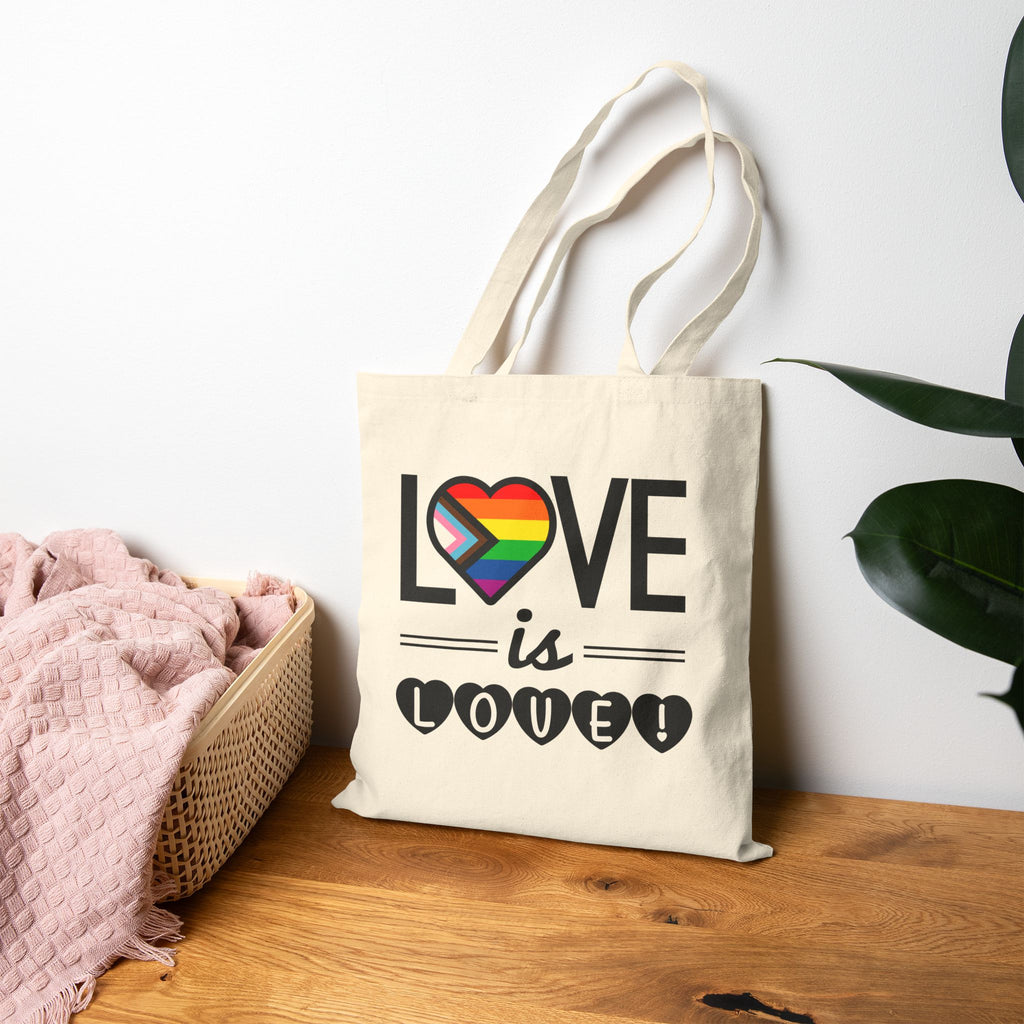 Love Is Love Pride Canvas Tote Bag — Rainbow Heart LGBTQ+ Reusable Shopper