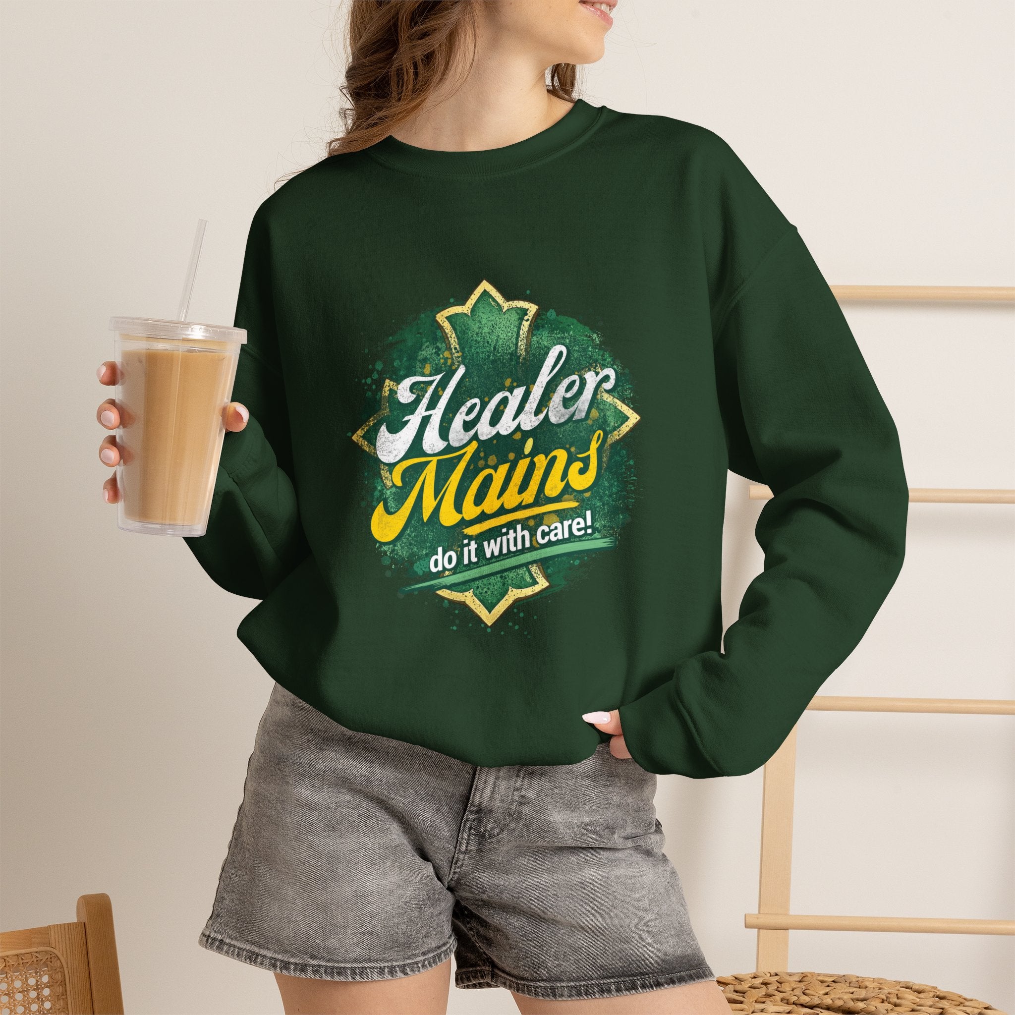 Healer Mains Crewneck Sweatshirt — Gamer RPG Healing Support Tee