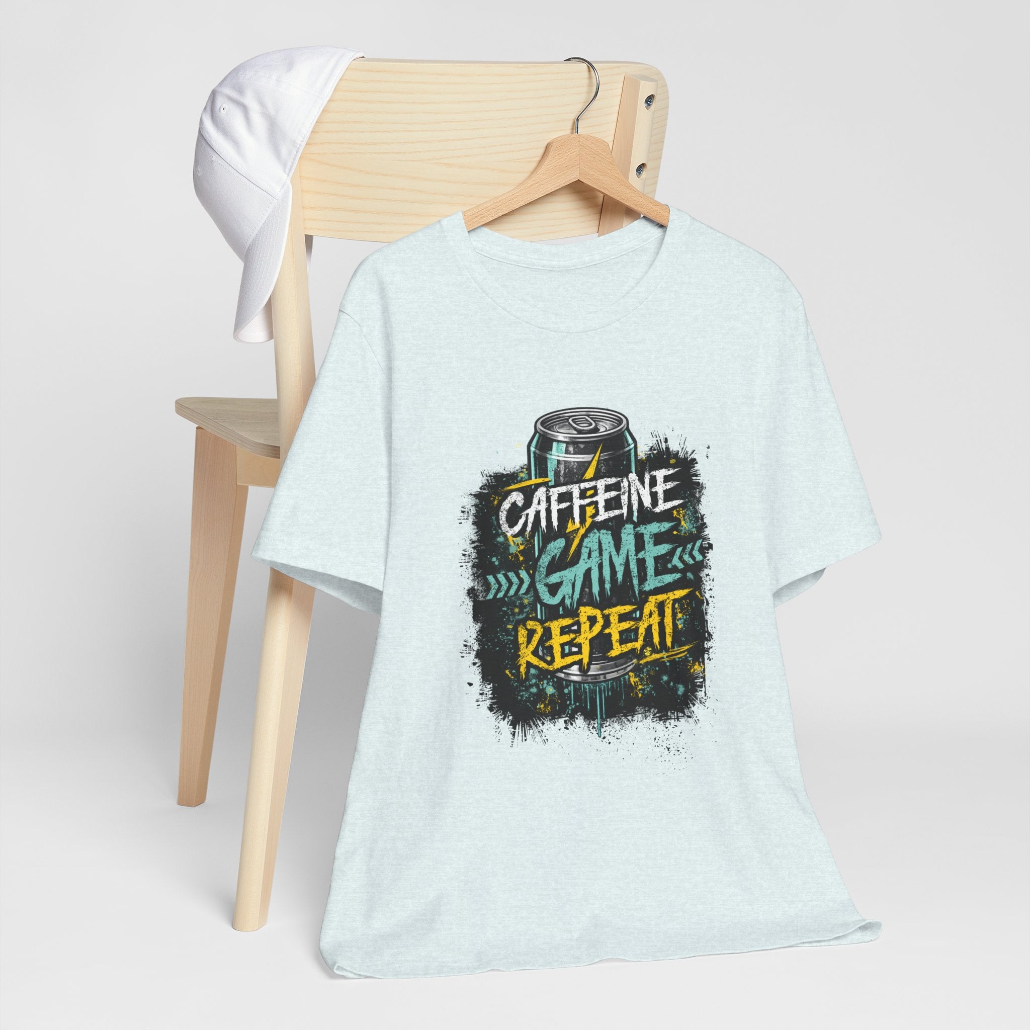Caffeine Game Repeat T‑Shirt — Gamer Coffee Tee for Streamers & PC Players