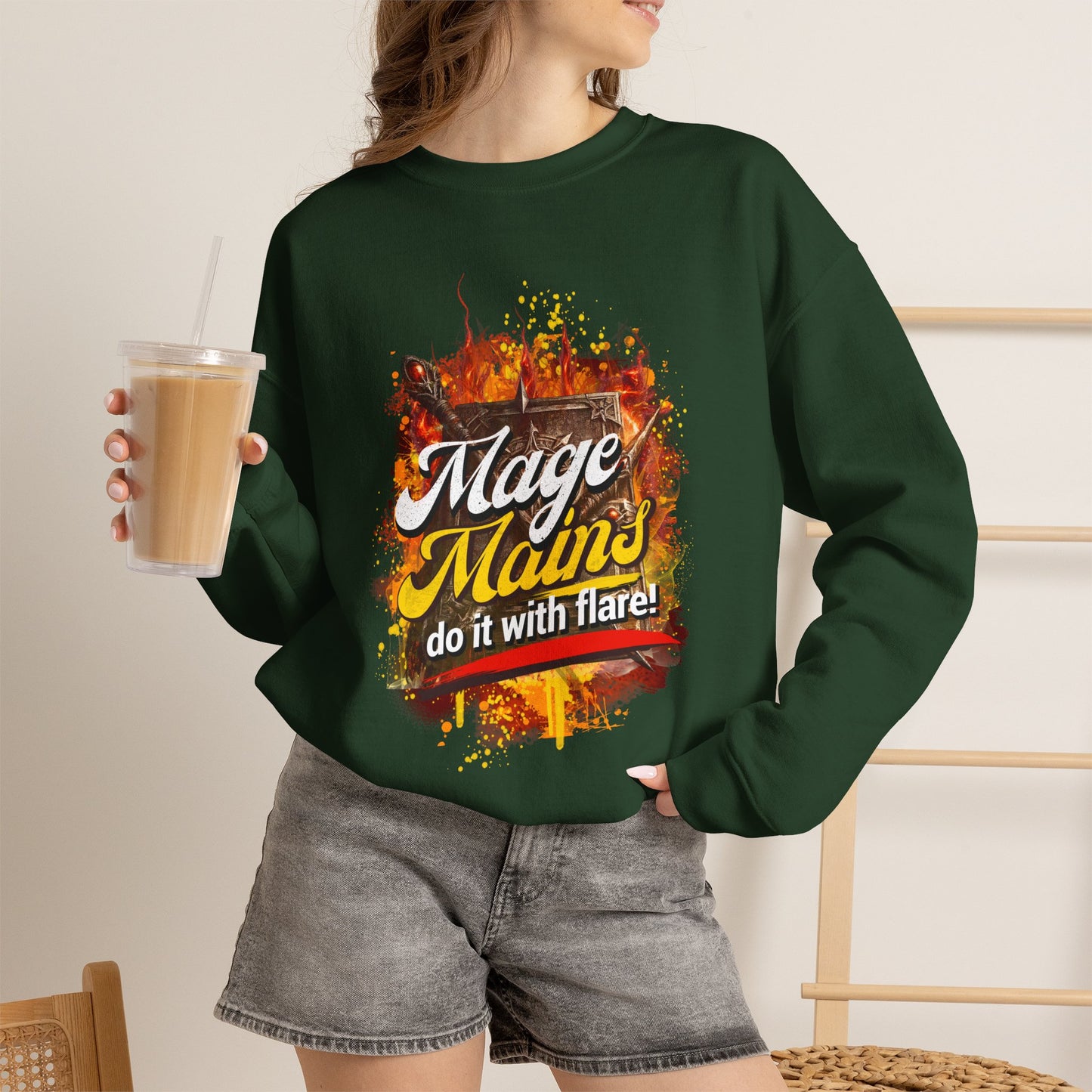 Mage Mains Crewneck Sweatshirt — "Do It With Flare" Fantasy Gamer Pullover