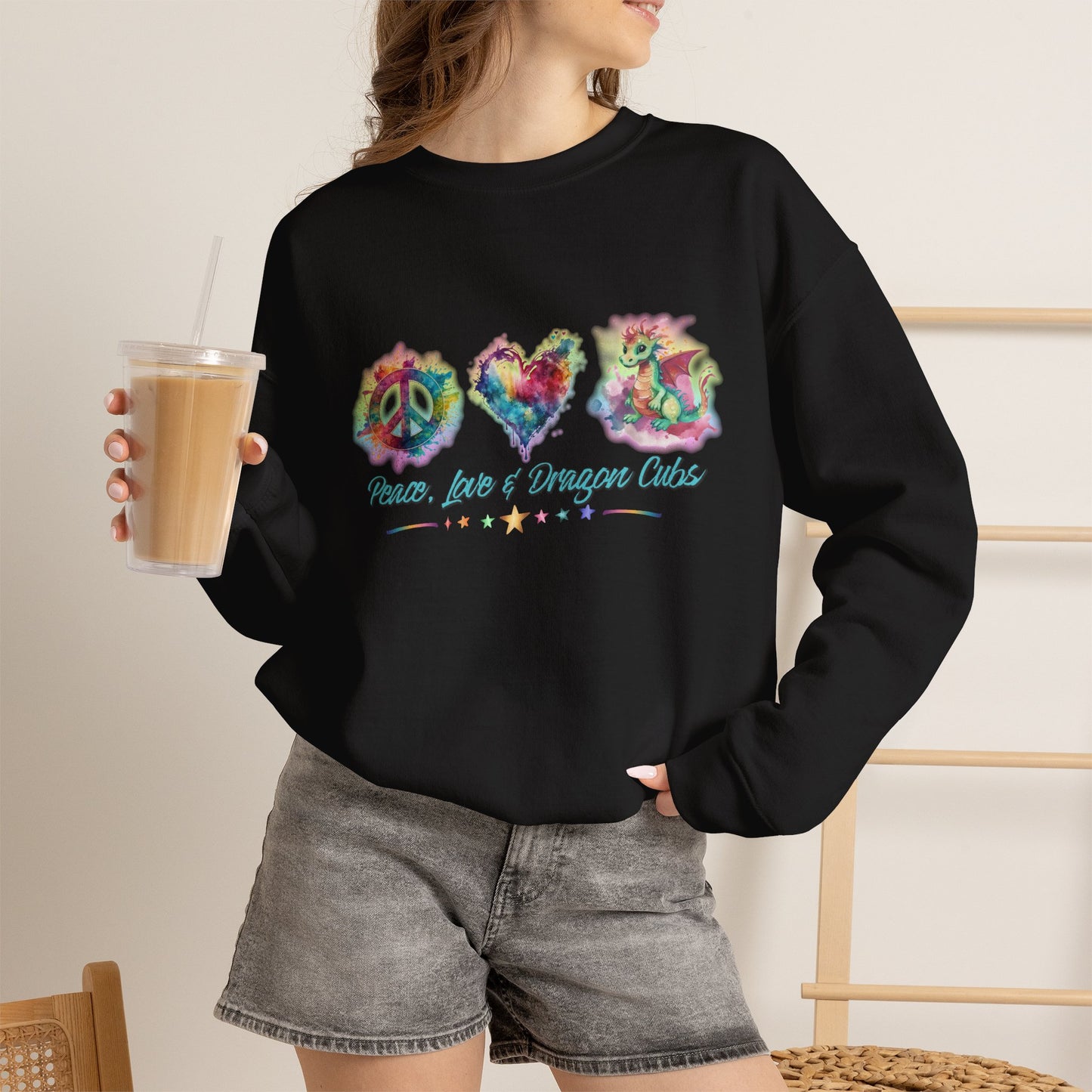 Peace, Love & Dragon Cubs Fantasy Crewneck Sweatshirt