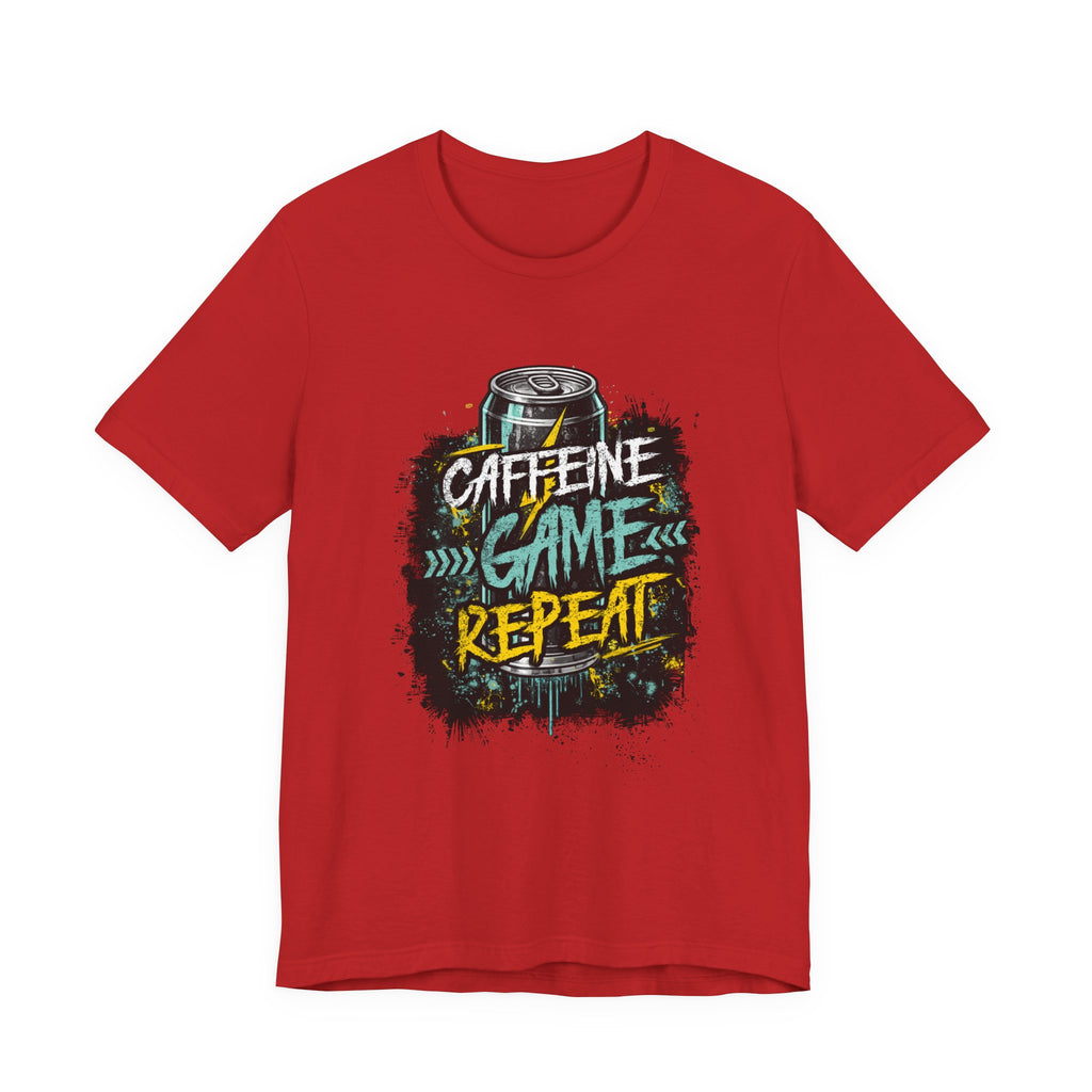 Caffeine Game Repeat T‑Shirt — Gamer Coffee Tee for Streamers & PC Players