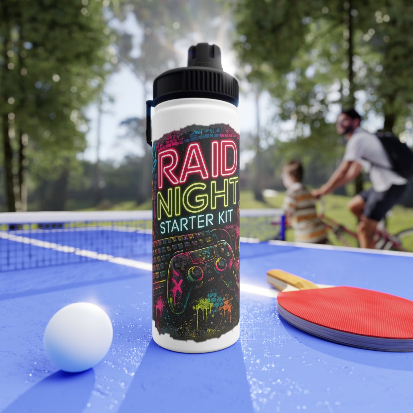 Raid Night Starter Kit Stainless Steel Water Bottle — Gamer Neon Sports Lid
