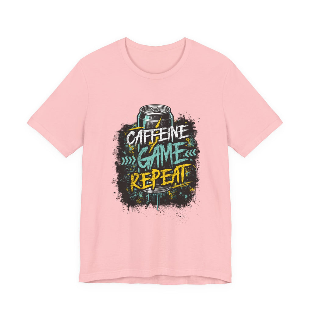 Caffeine Game Repeat T‑Shirt — Gamer Coffee Tee for Streamers & PC Players