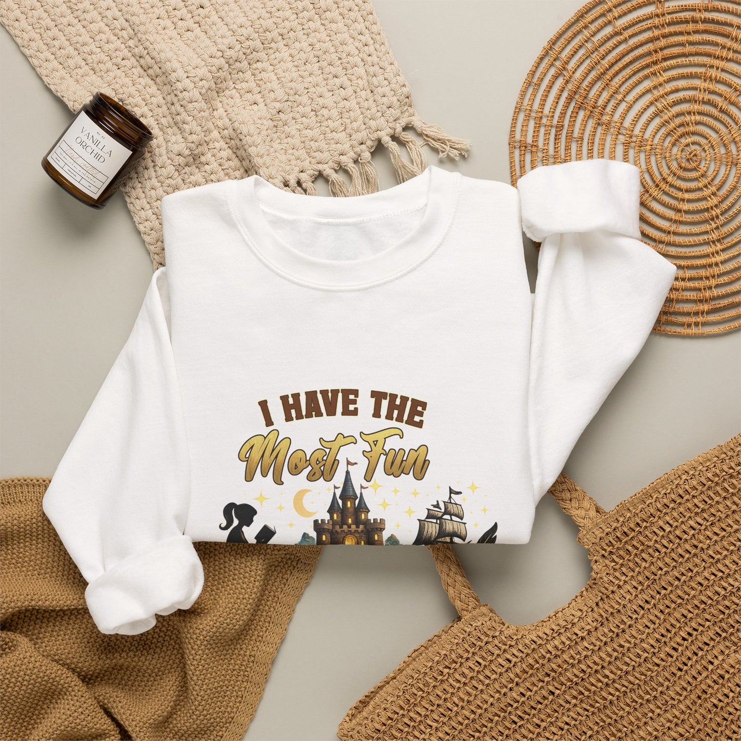 I Have the Most Fun Between the Pages Crewneck Sweatshirt | Fantasy Book Lover Pullover