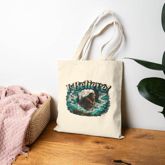 I Believe! Bigfoot Cotton Tote Bag | Sasquatch Wilderness Book Lover Tote