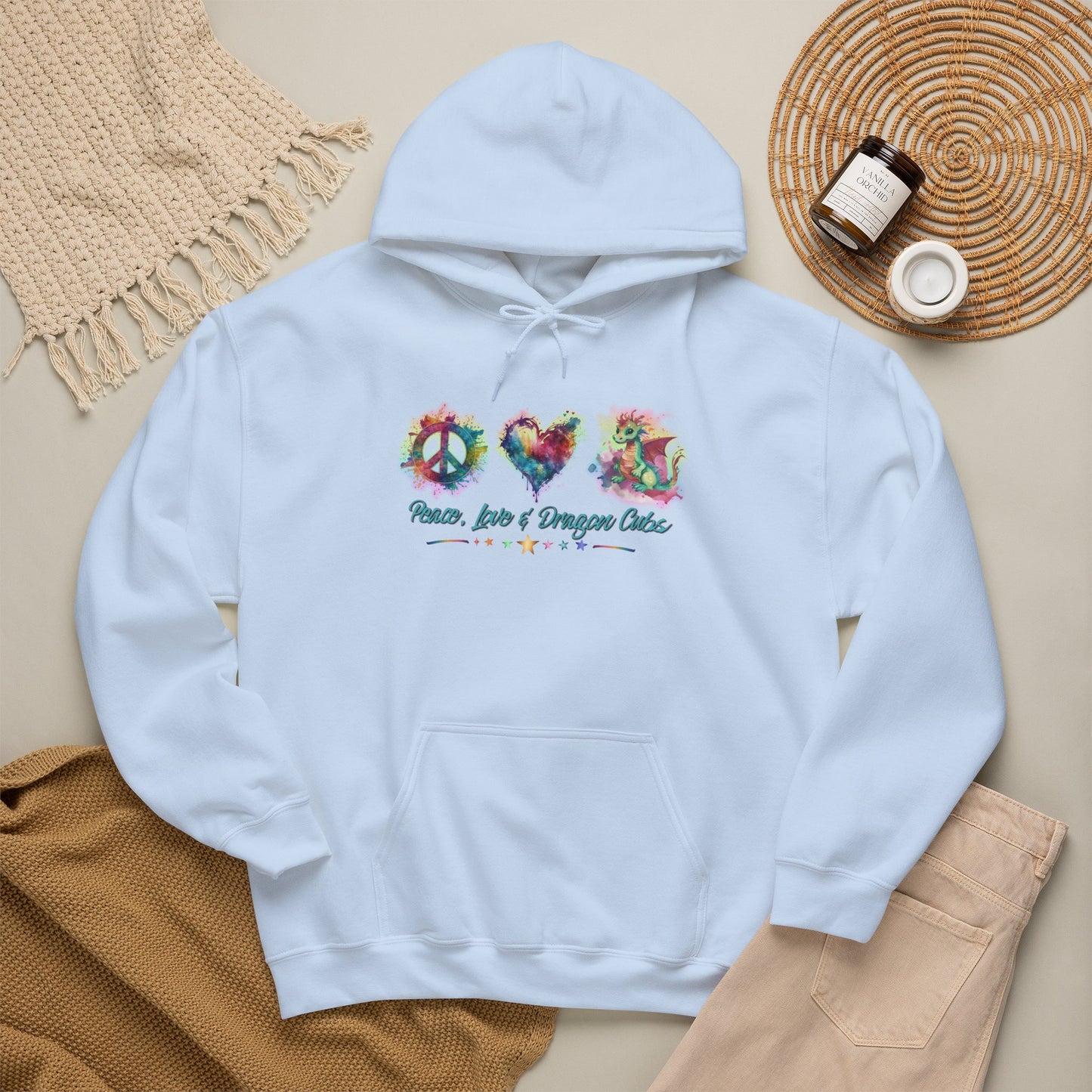 Peace, Love & Dragon Cubs Fantasy Pullover Hoodie