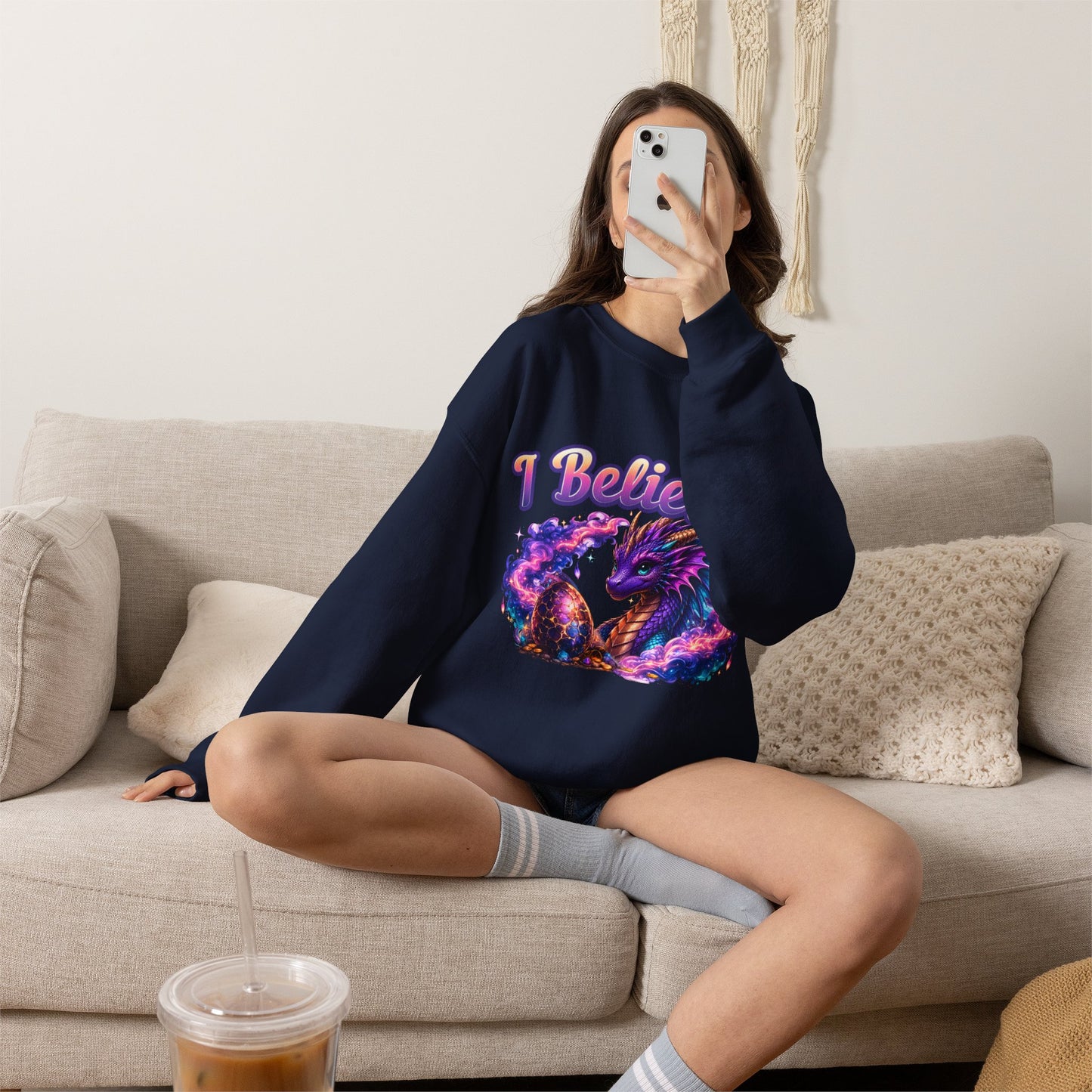 Copy of I Believe! Dragon Crewneck Sweatshirt | Magical Fantasy Dragon Egg Mythical Creature Pullover