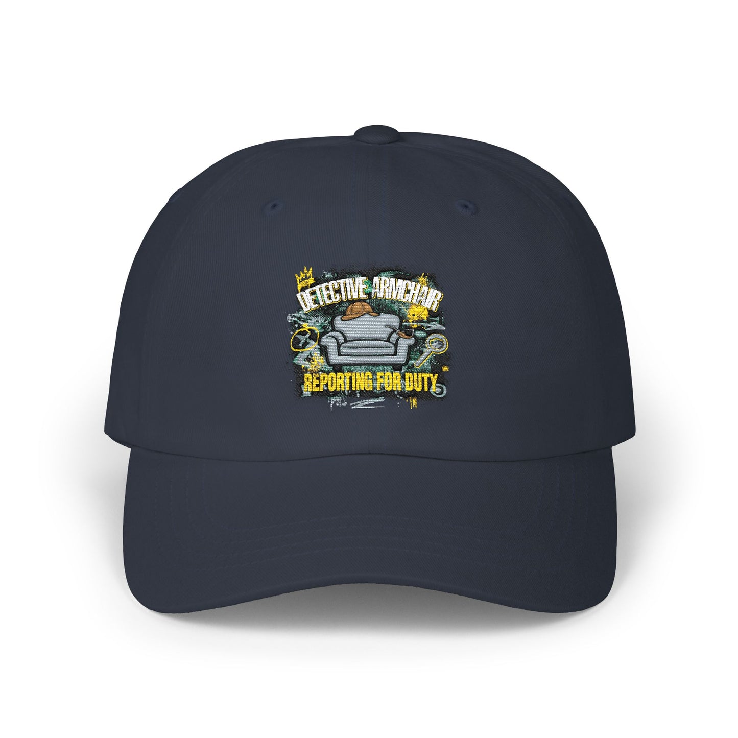 Detective Armchair Reporting for Duty Funny True Crime Dad Cap