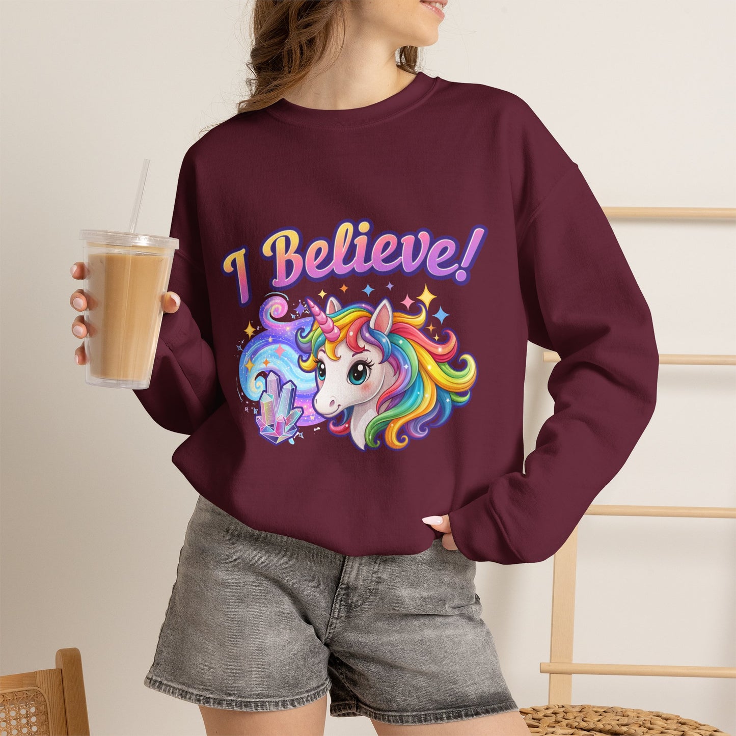 I Believe ... Unicorn | Crewneck Sweatshirt | Colorful Fantasy Mythical Creature Pullover