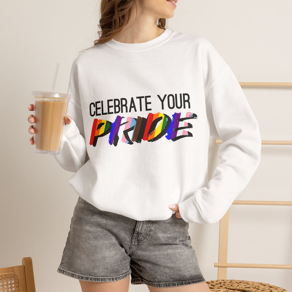 Celebrate Your Pride Crewneck Sweatshirt — Rainbow LGBTQ+ Pride Pullover