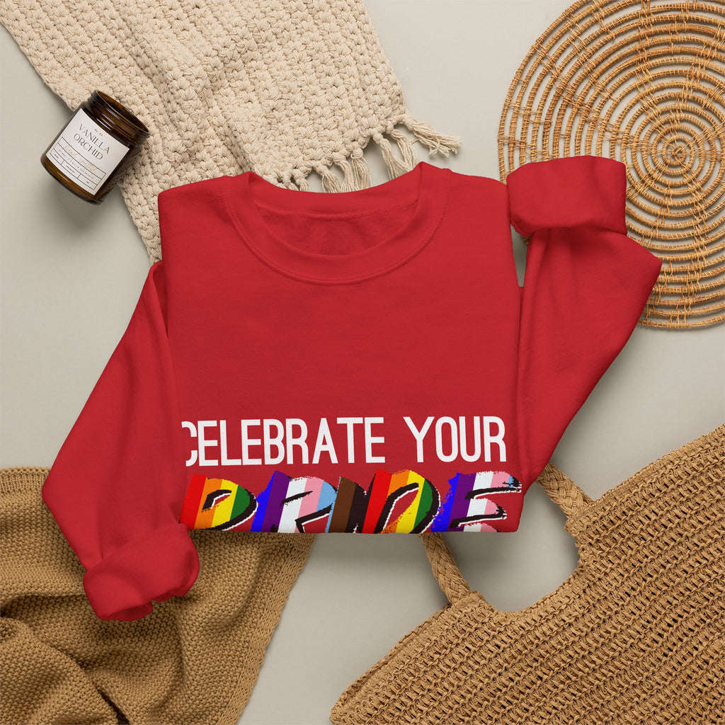 Celebrate Your Pride Crewneck Sweatshirt — Rainbow LGBTQ+ Pride Pullover