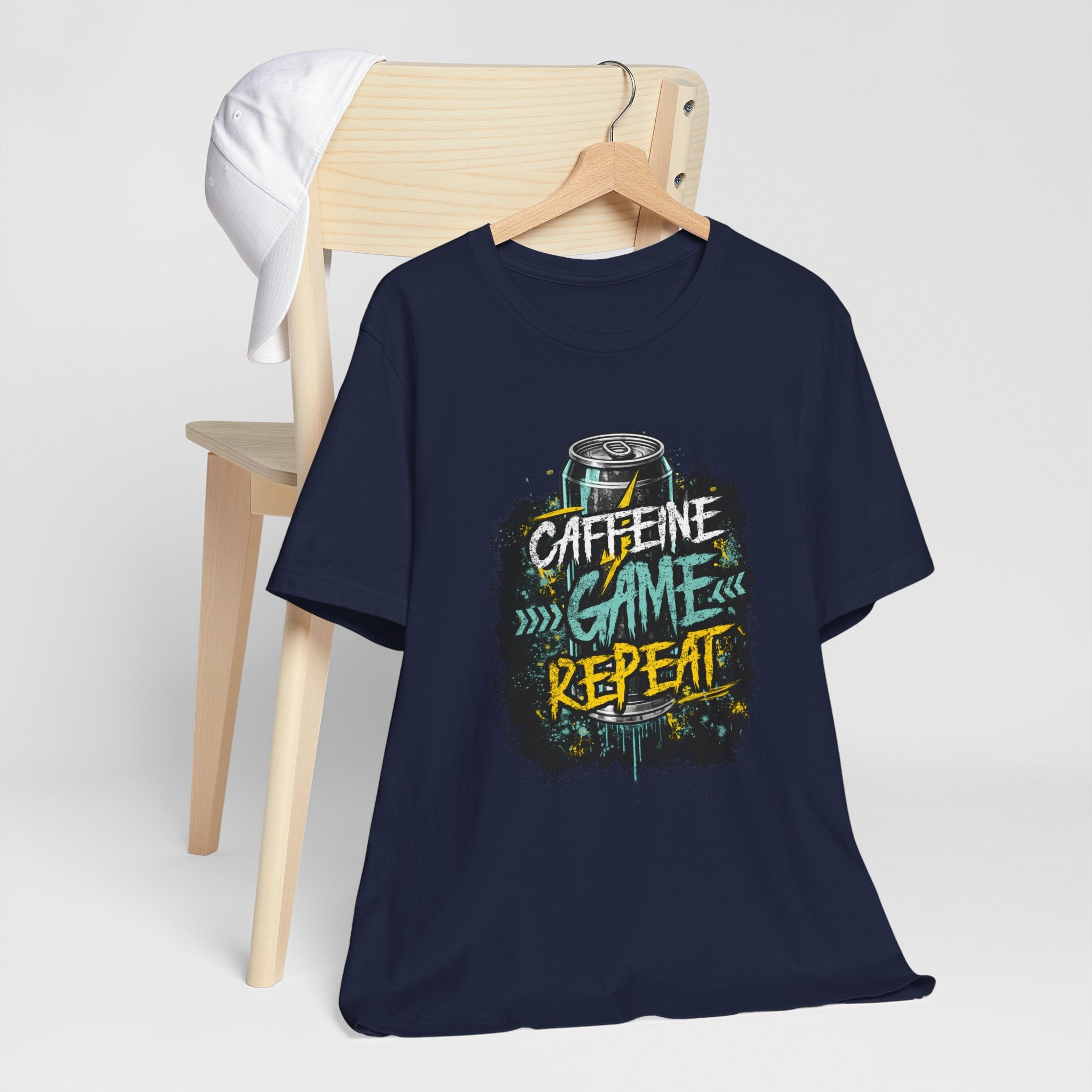 Caffeine Game Repeat T‑Shirt — Gamer Coffee Tee for Streamers & PC Players