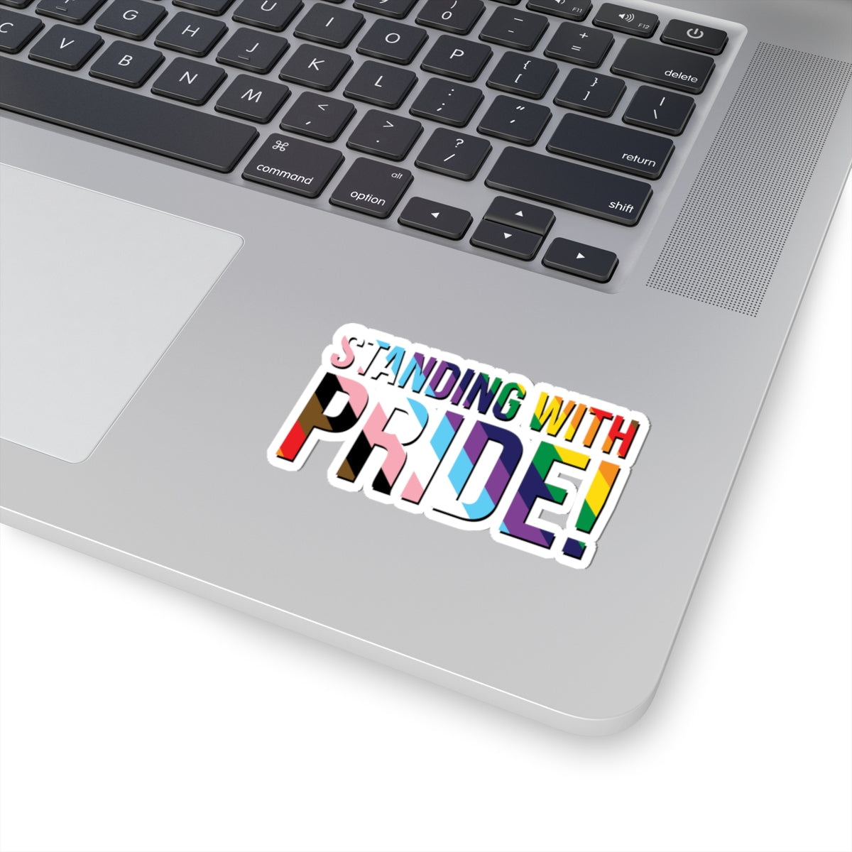 Standing With Pride! Sticker — LGBTQ+ Rainbow & Inclusive Flag Kiss-Cut Sticker