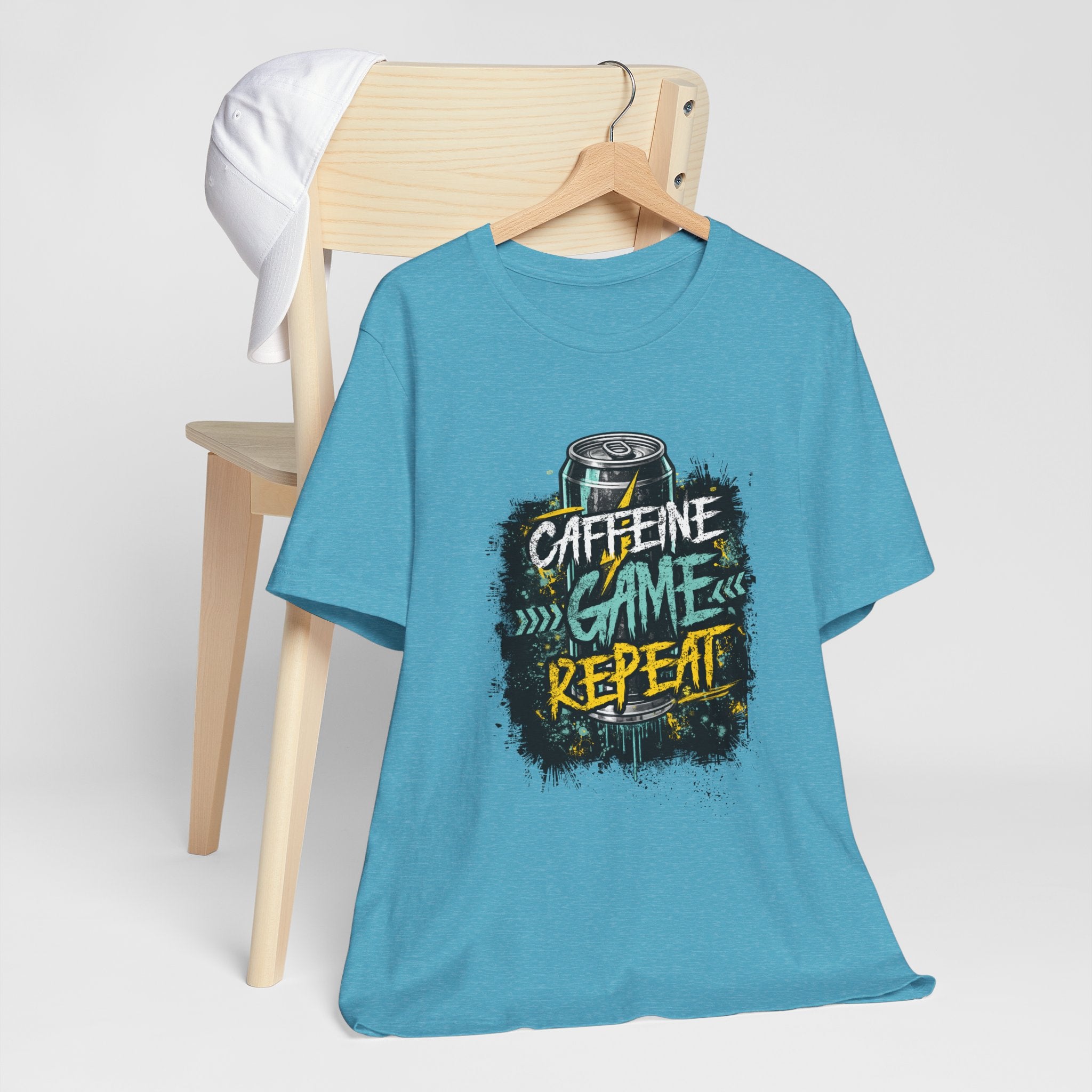 Caffeine Game Repeat T‑Shirt — Gamer Coffee Tee for Streamers & PC Players
