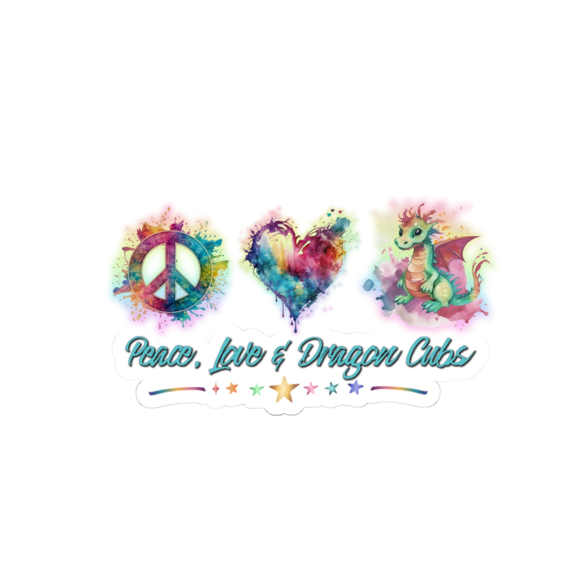 Peace, Love & Dragon Cubs Watercolor Fantasy Vinyl Sticker