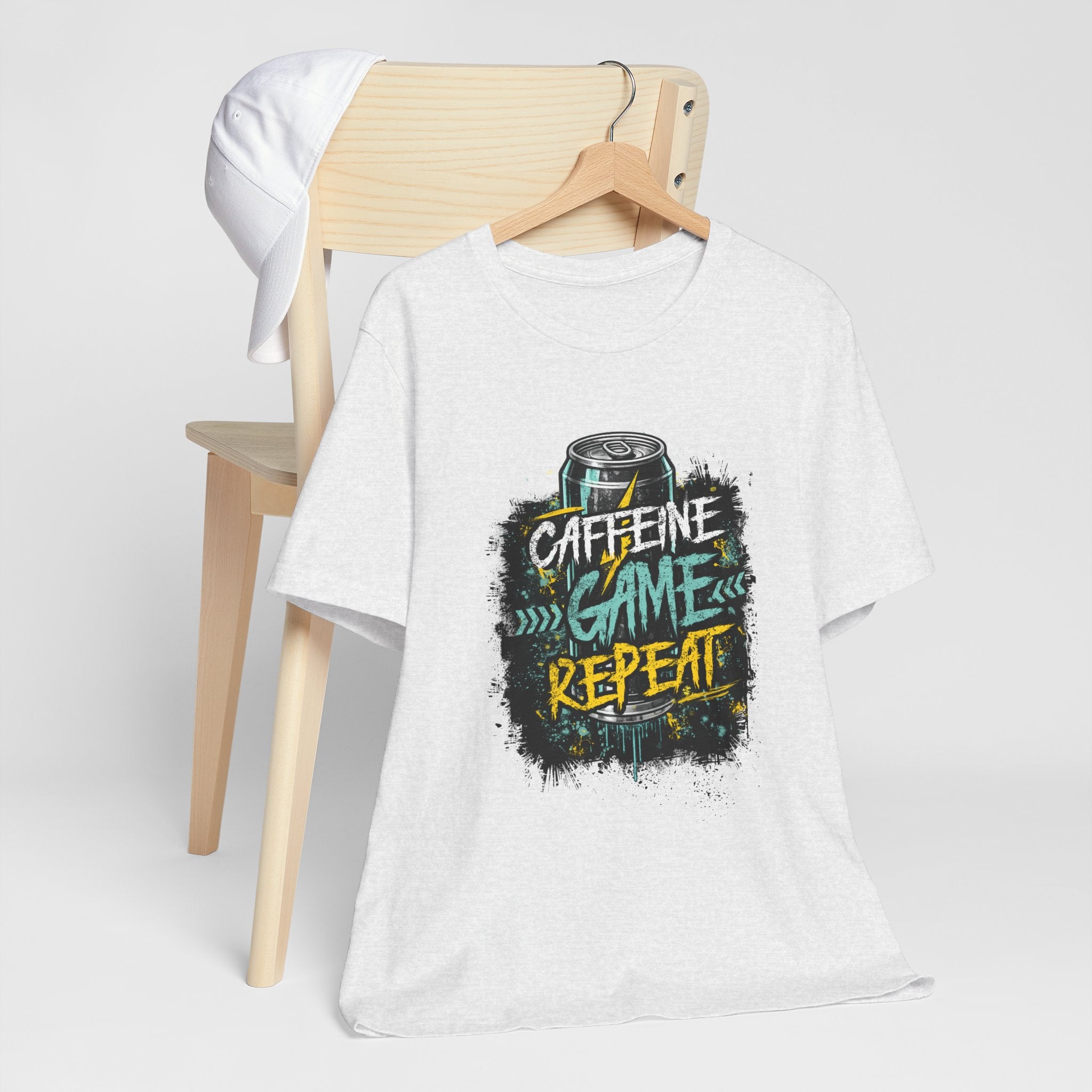 Caffeine Game Repeat T‑Shirt — Gamer Coffee Tee for Streamers & PC Players