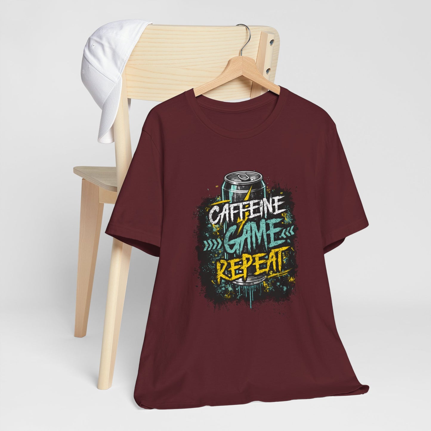 Caffeine Game Repeat T‑Shirt — Gamer Coffee Tee for Streamers & PC Players