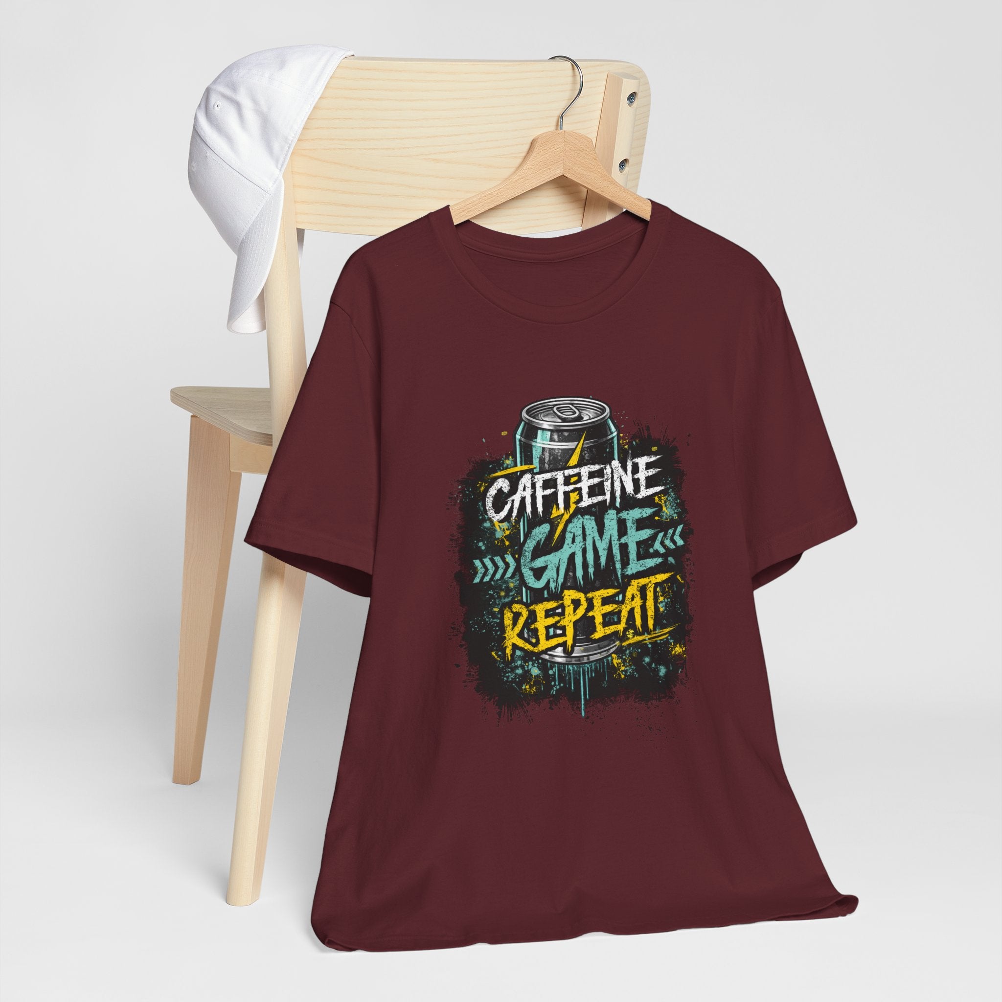 Caffeine Game Repeat T‑Shirt — Gamer Coffee Tee for Streamers & PC Players