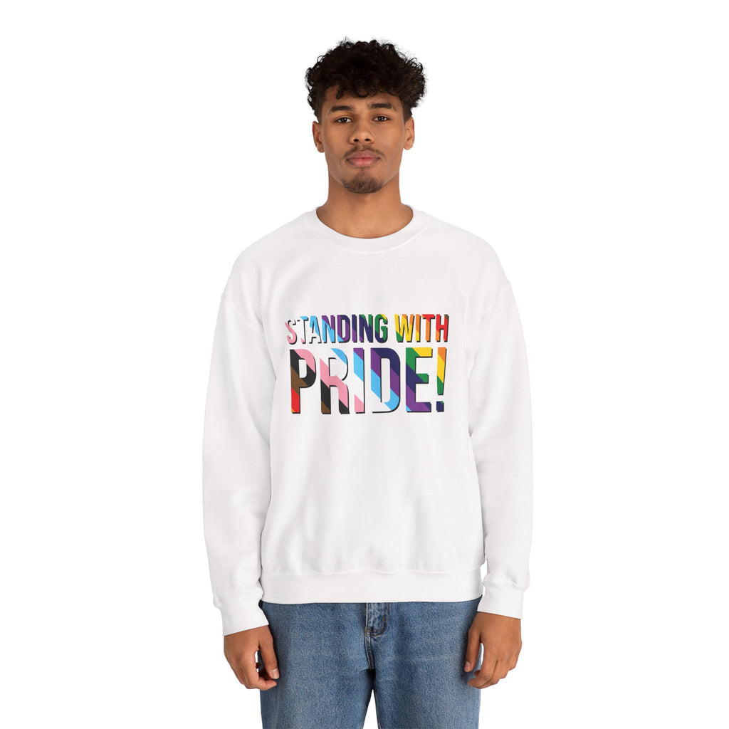 Crewneck Sweatshirt — "Standing With Pride!" Rainbow LGBTQ+ Support Crewneck