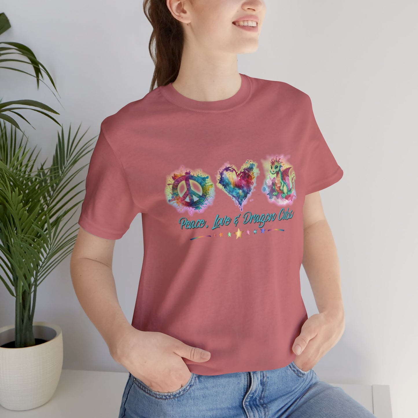 Peace, Love & Dragon Cubs Watercolor Fantasy Dragon Lover T-Shirt