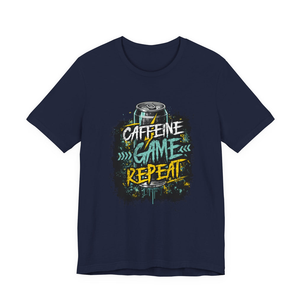 Caffeine Game Repeat T‑Shirt — Gamer Coffee Tee for Streamers & PC Players