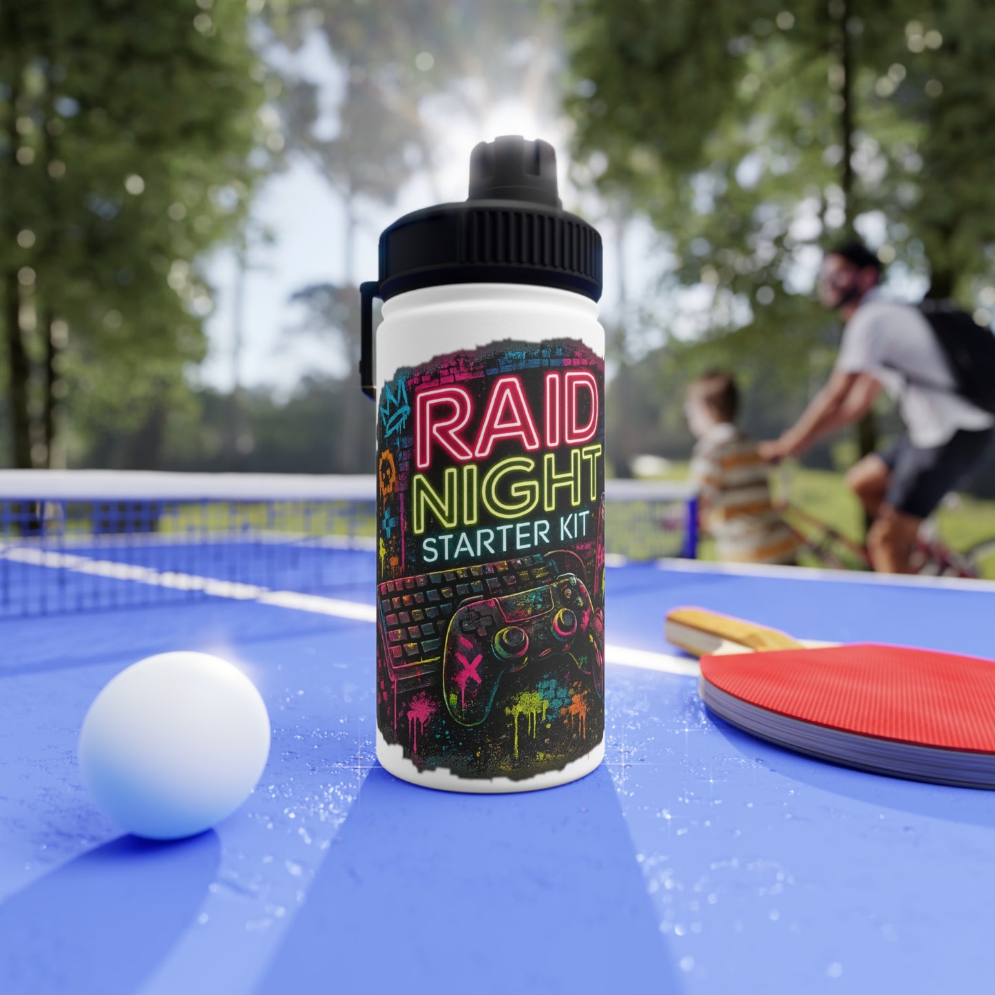 Raid Night Starter Kit Stainless Steel Water Bottle — Gamer Neon Sports Lid