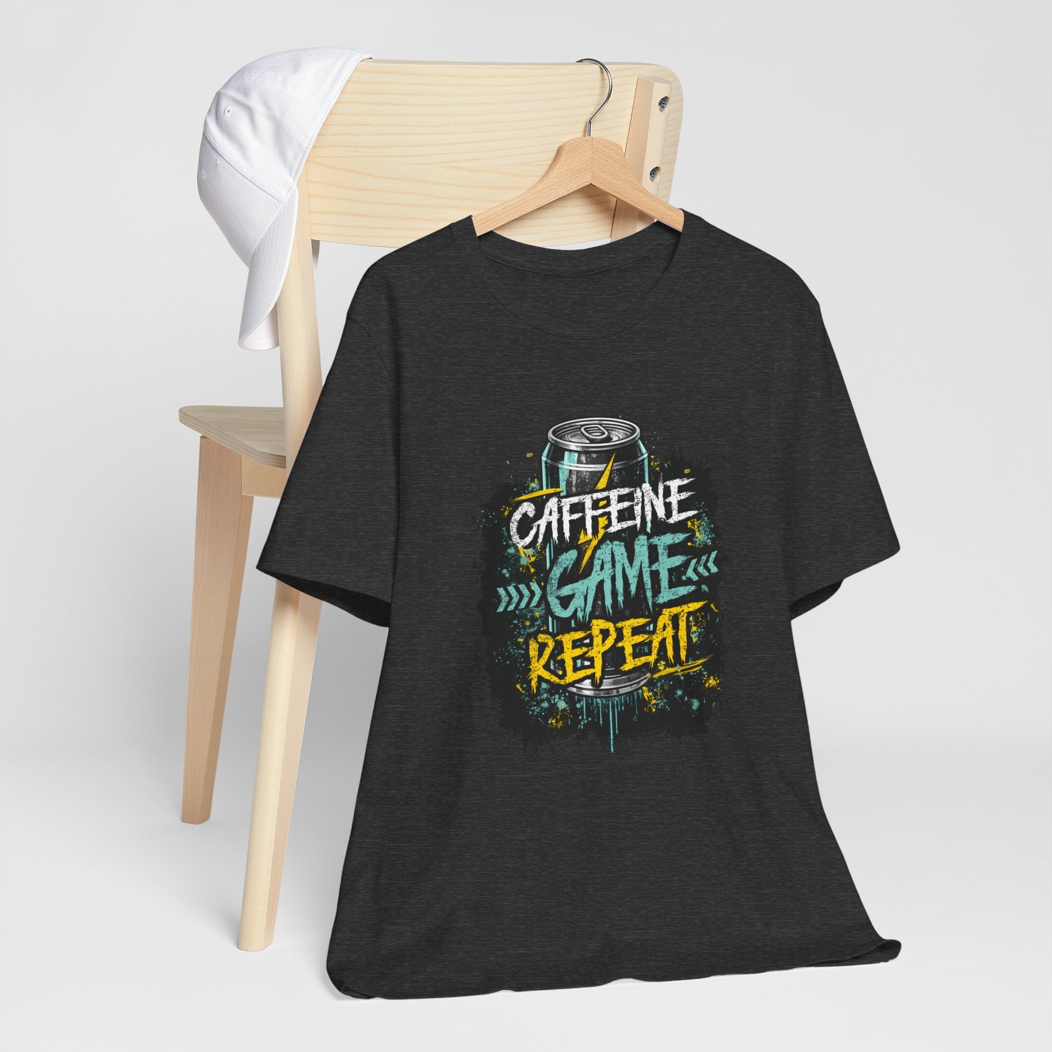 Caffeine Game Repeat T‑Shirt — Gamer Coffee Tee for Streamers & PC Players