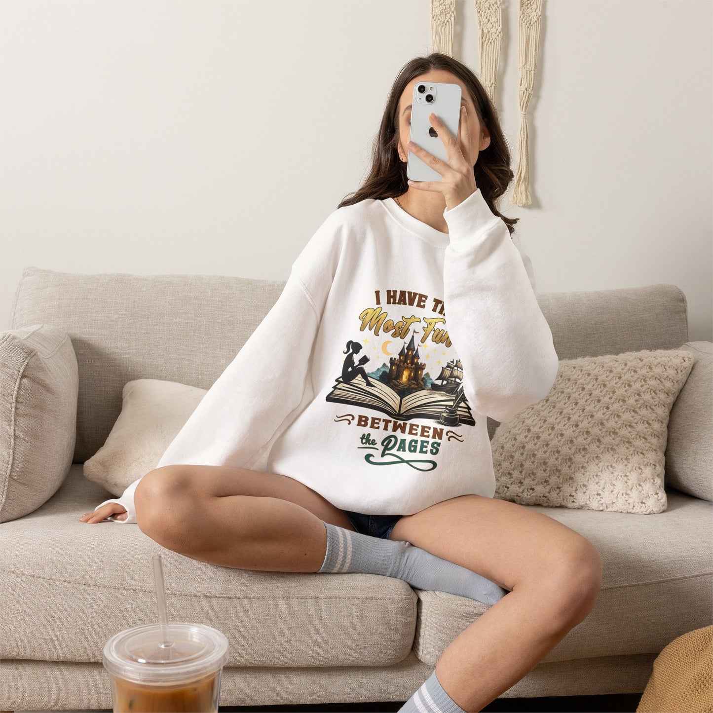 I Have the Most Fun Between the Pages Crewneck Sweatshirt | Fantasy Book Lover Pullover