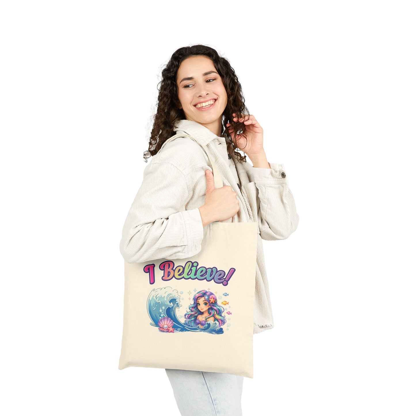 I Believe! Mermaid Cotton Tote Bag | Magical Ocean Fantasy Book Lover Tote