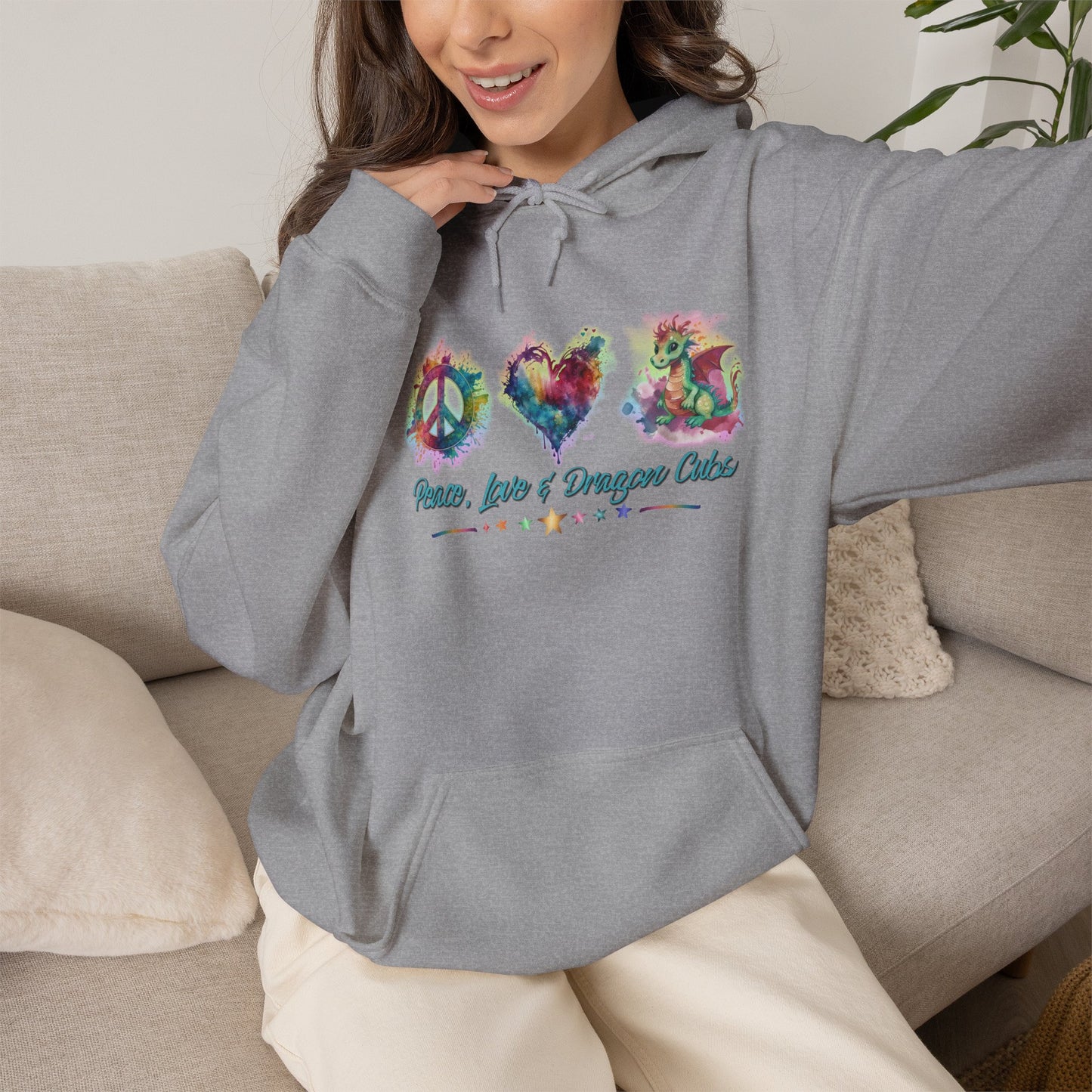 Peace, Love & Dragon Cubs Fantasy Pullover Hoodie