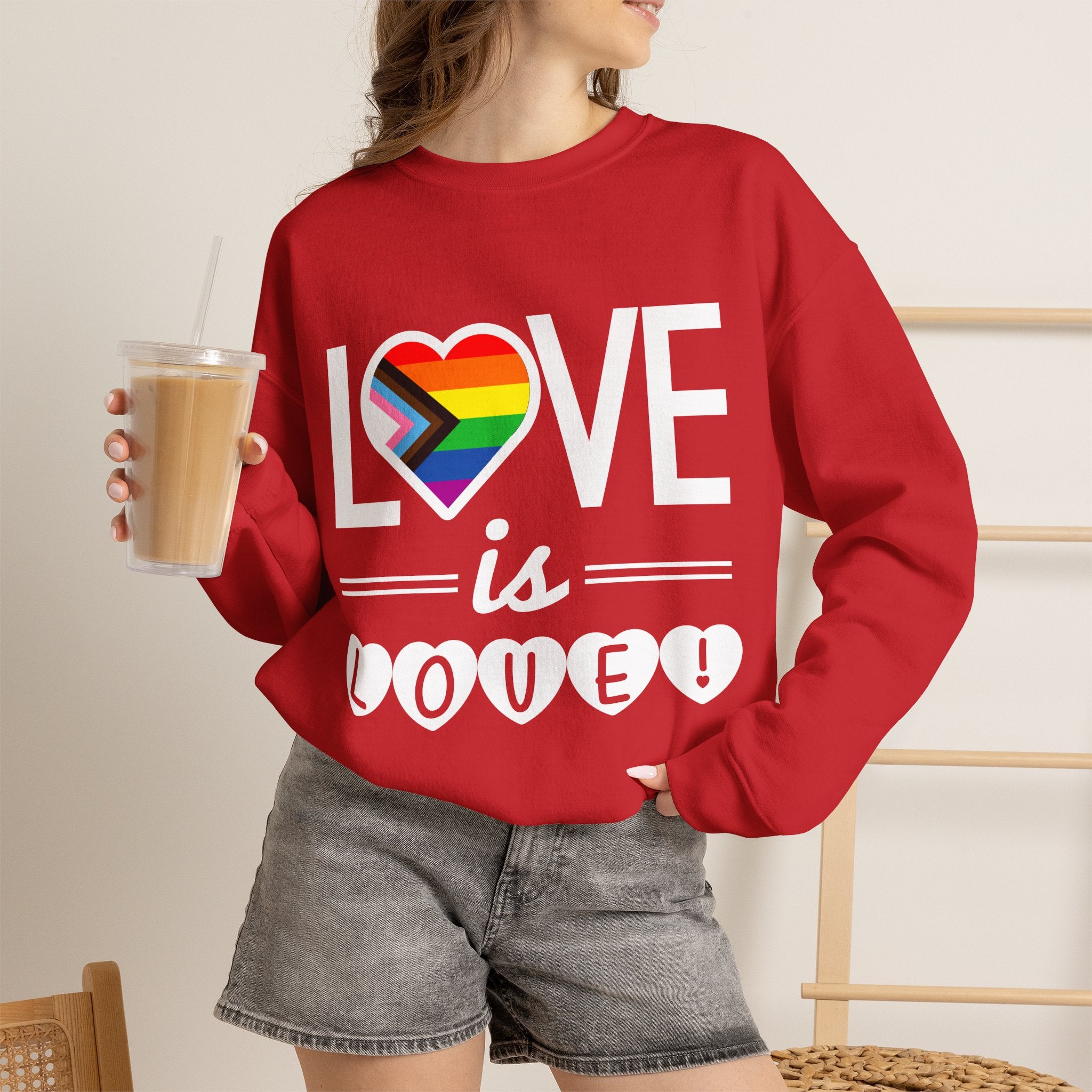 Love Is Love Sweatshirt — Rainbow Heart Pride Crewneck
