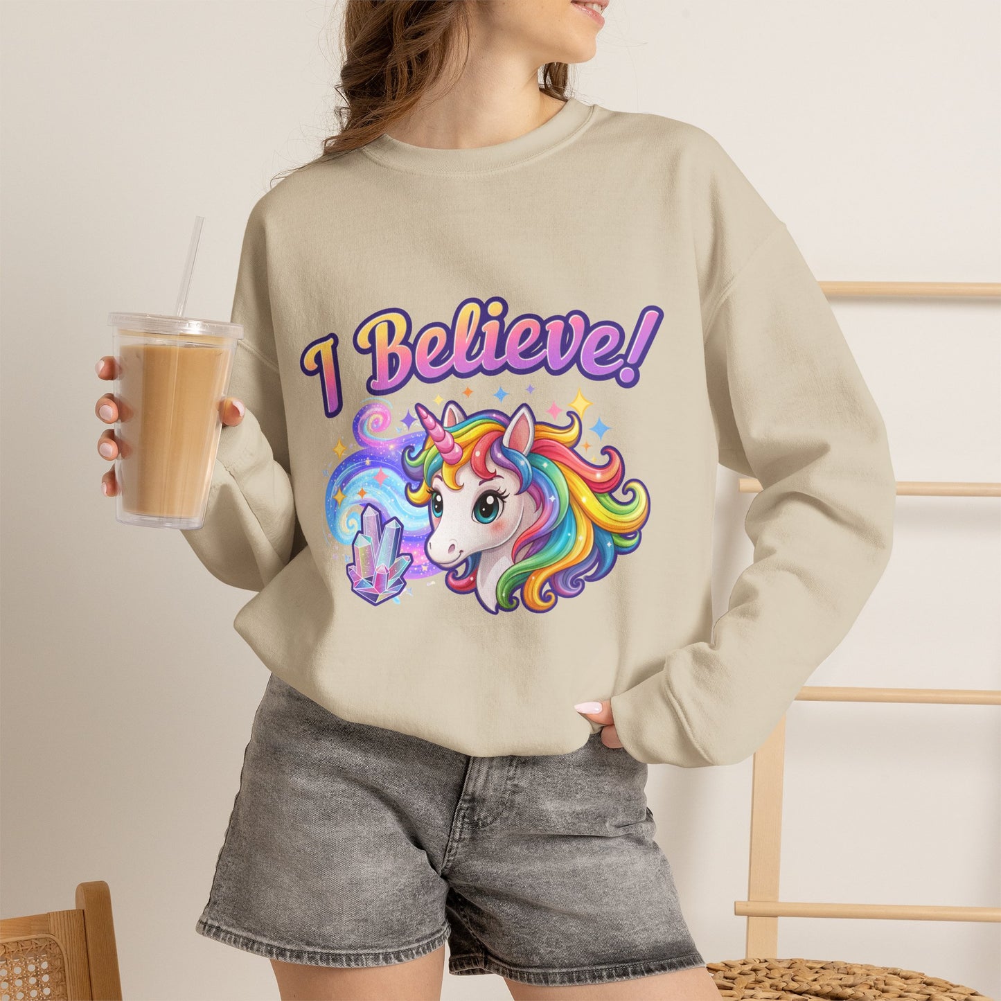 I Believe ... Unicorn | Crewneck Sweatshirt | Colorful Fantasy Mythical Creature Pullover