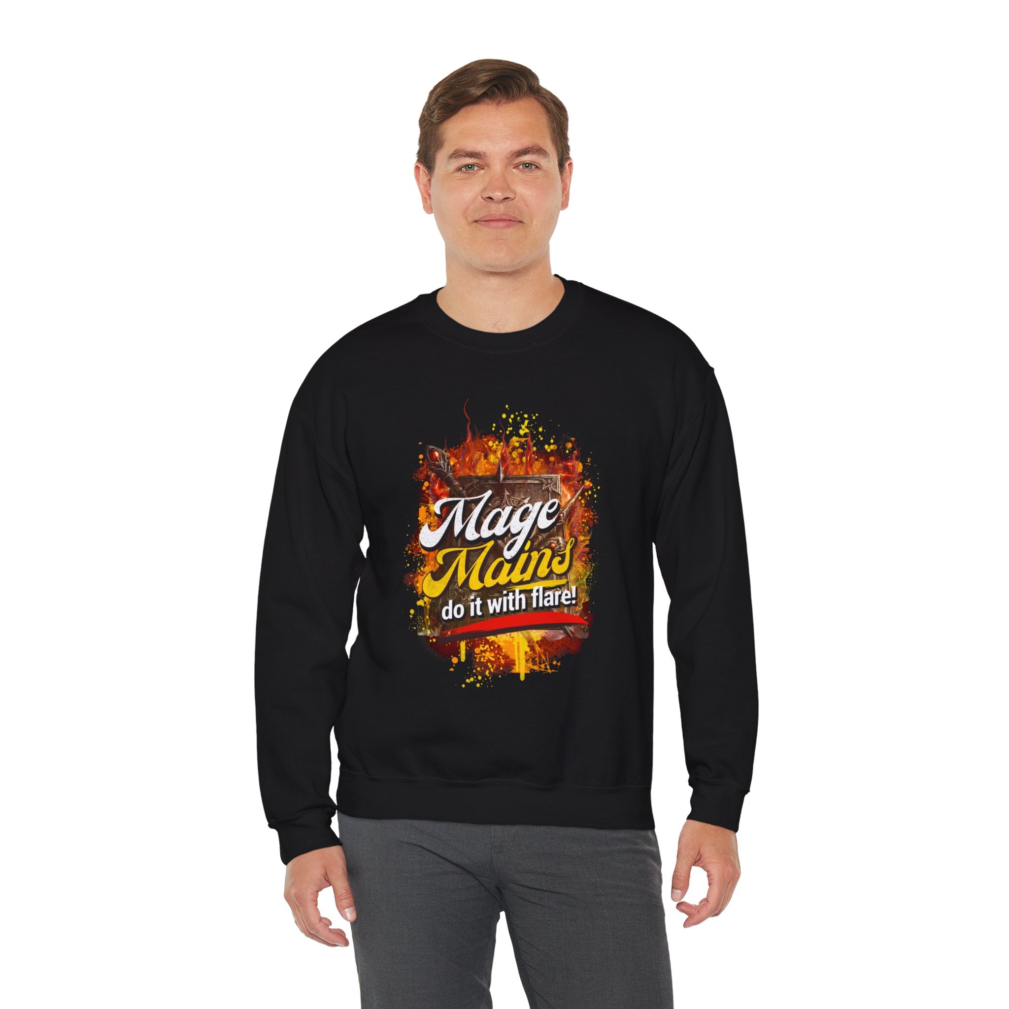 Mage Mains Crewneck Sweatshirt — "Do It With Flare" Fantasy Gamer Pullover