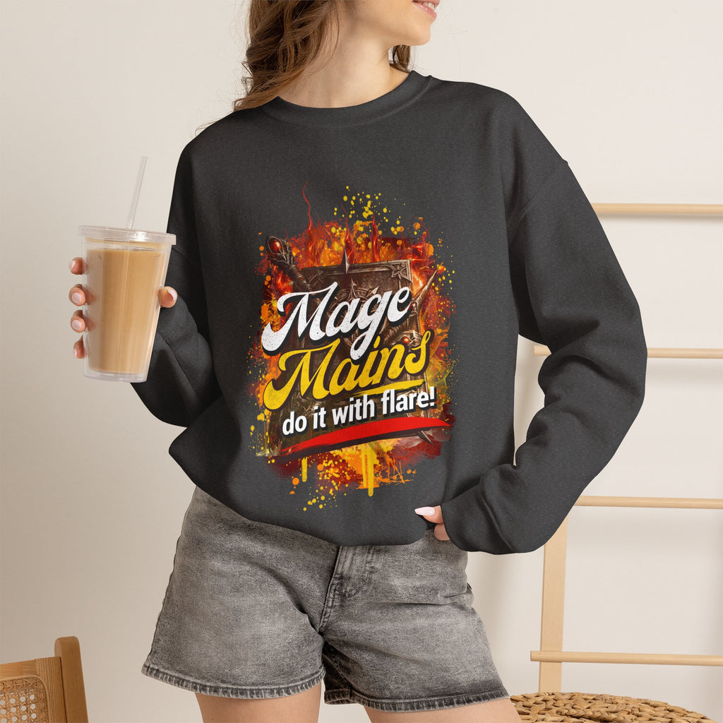 Mage Mains Crewneck Sweatshirt — "Do It With Flare" Fantasy Gamer Pullover