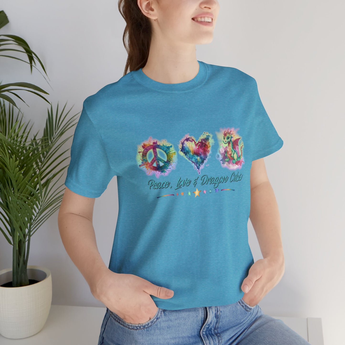 Peace, Love & Dragon Cubs Watercolor Fantasy Dragon Lover T-Shirt