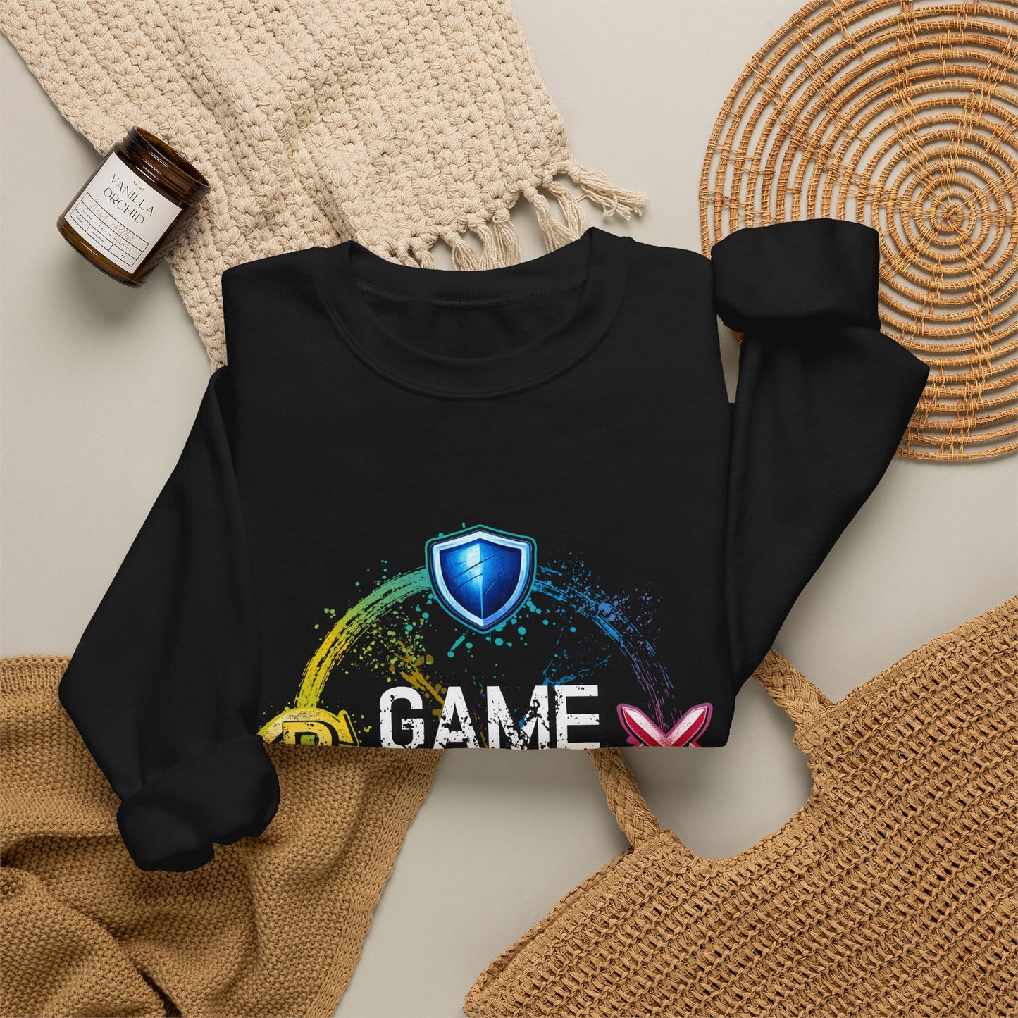 Tank DPS Heal Repeat Crewneck Sweatshirt | MMO RPG Gamer Pullover | Neon Gaming Sweatshirt