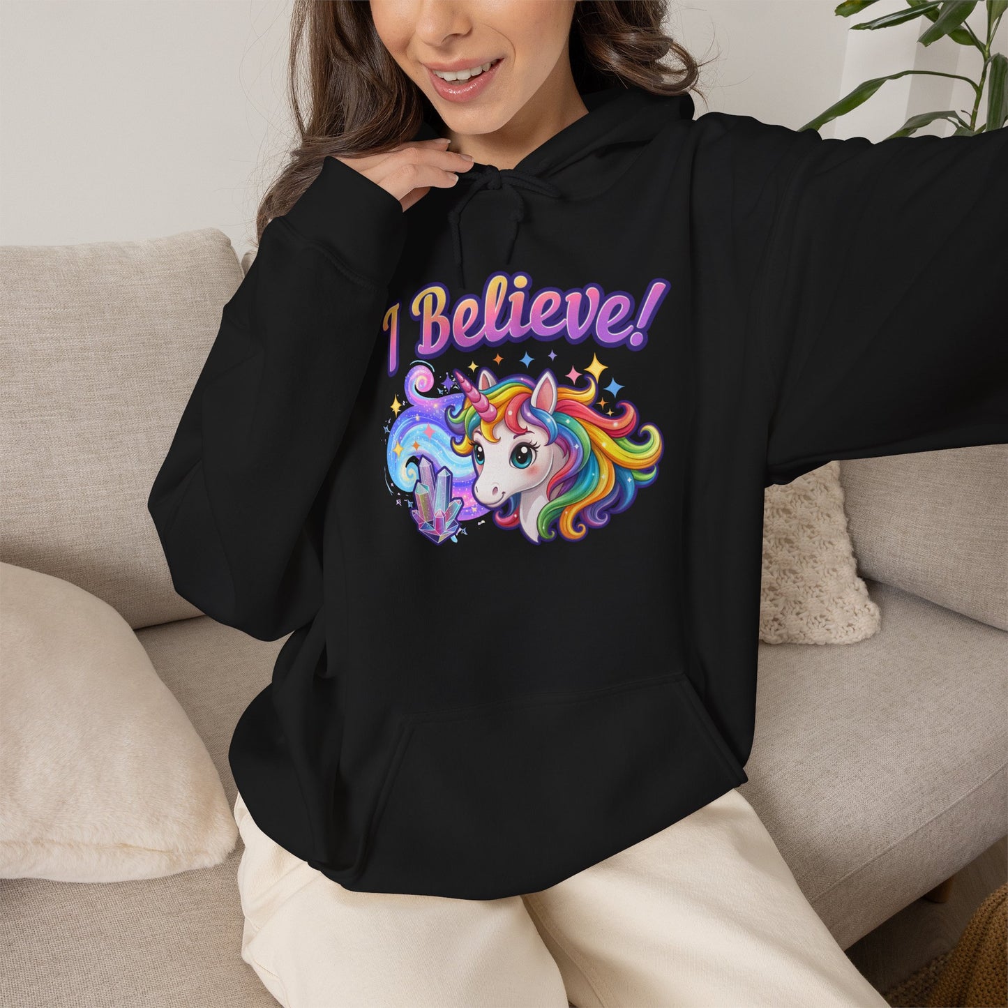 I Believe ... Unicorn Hoodie | Colorful Fantasy Mythical Creature Pullover Sweatshirt