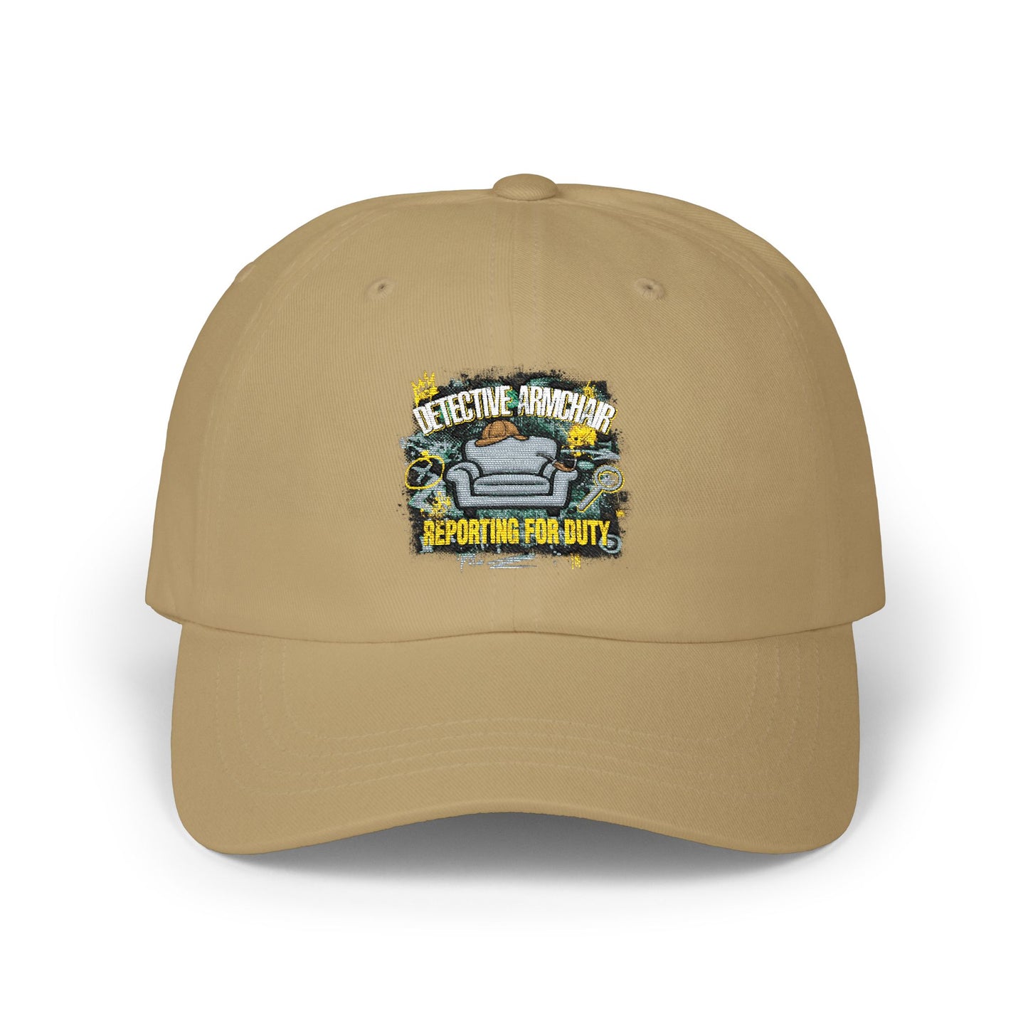 Detective Armchair Reporting for Duty Funny True Crime Dad Cap