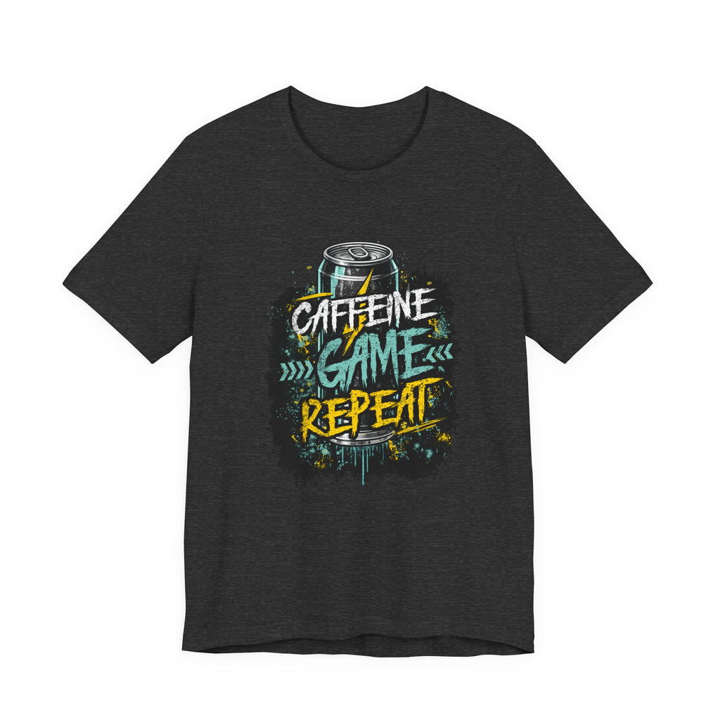 Caffeine Game Repeat T‑Shirt — Gamer Coffee Tee for Streamers & PC Players