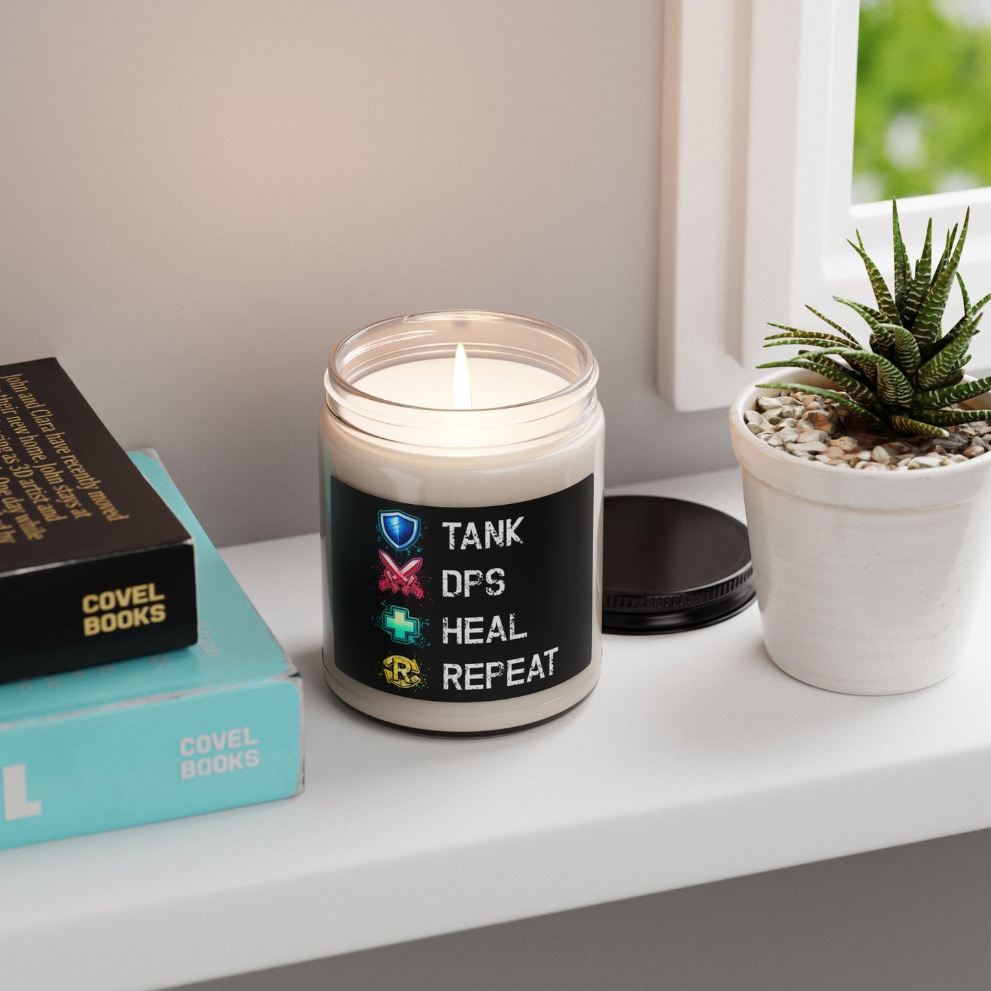 Tank DPS Heal Repeat Scented Candle | MMO RPG Gamer Gift | Soy Wax Gaming Candle