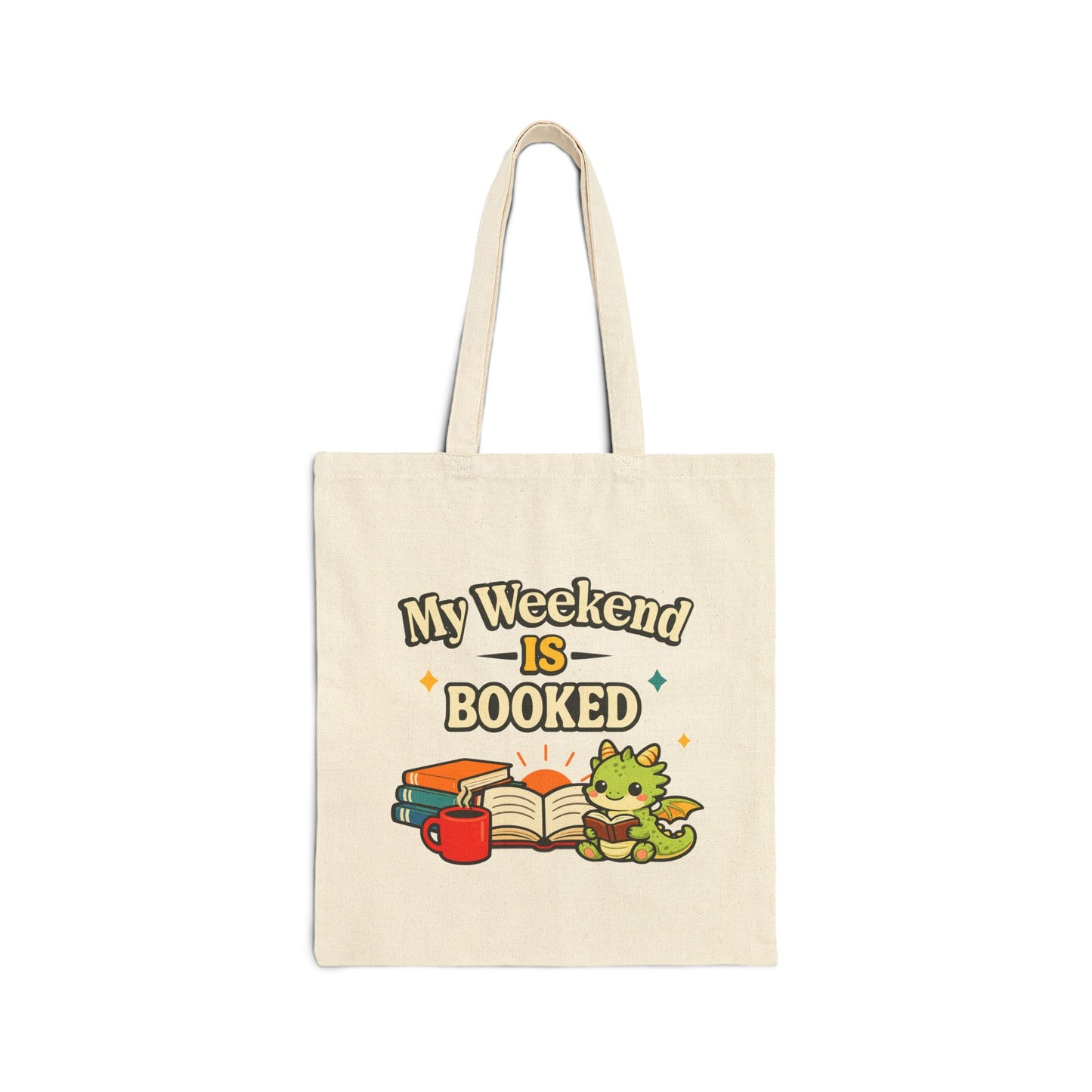 My Weekend Is Booked | Cute Book Dragon Canvas Tote Bag