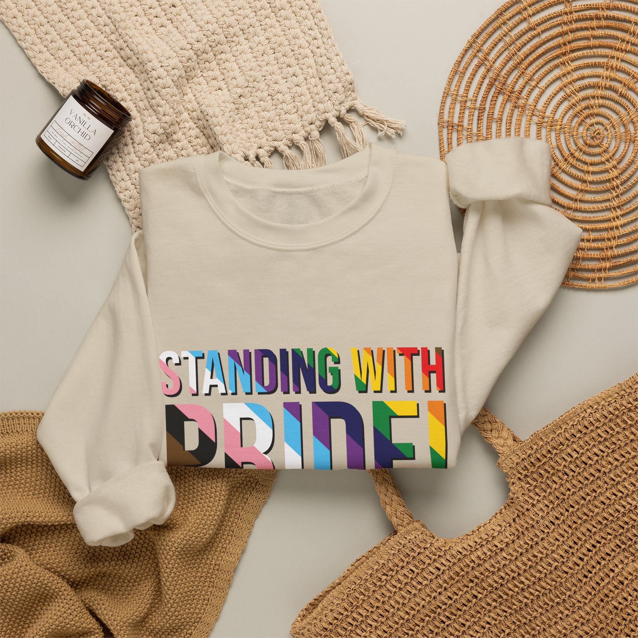 Crewneck Sweatshirt — "Standing With Pride!" Rainbow LGBTQ+ Support Crewneck