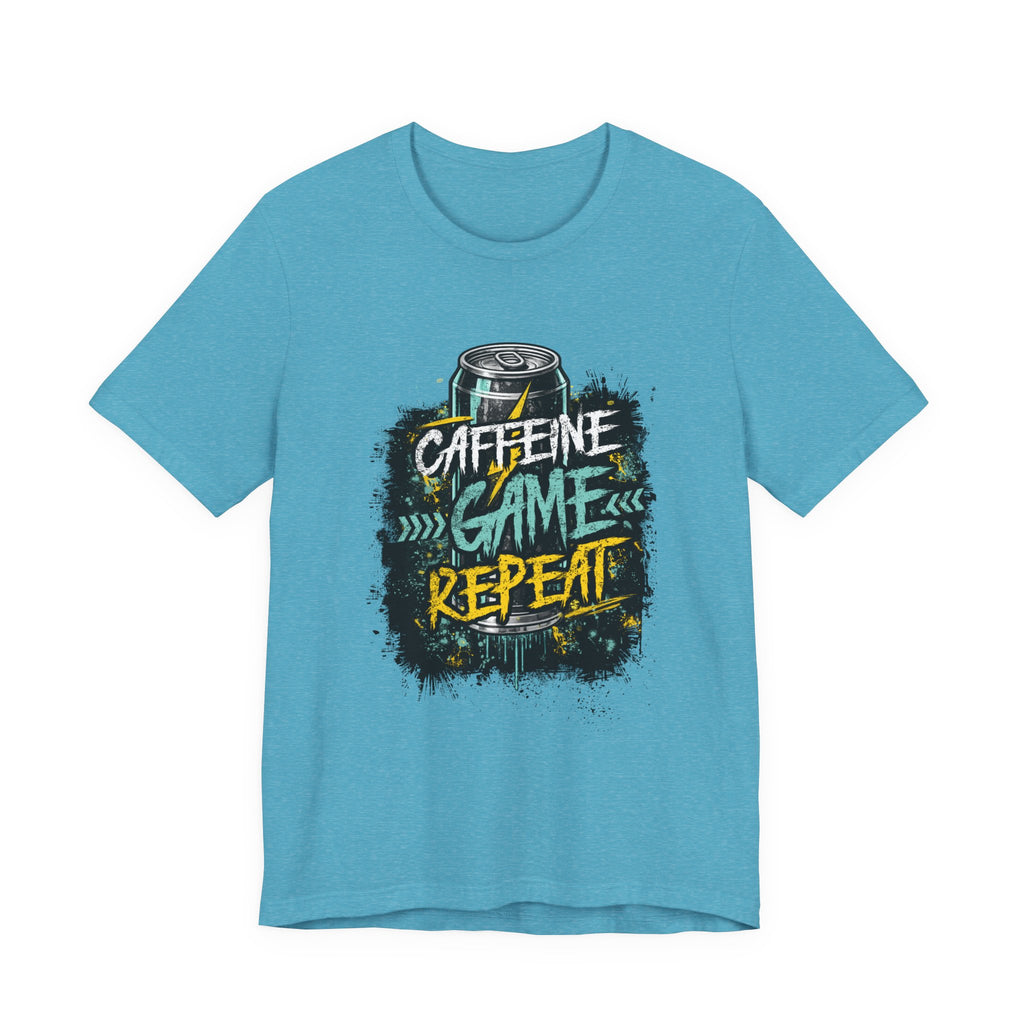 Caffeine Game Repeat T‑Shirt — Gamer Coffee Tee for Streamers & PC Players