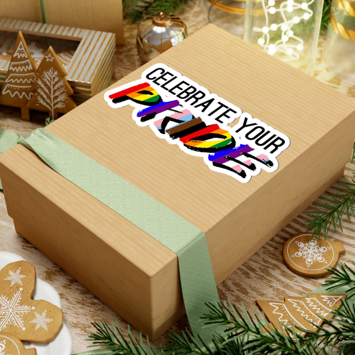 Celebrate Your Pride Kiss-Cut Sticker — Rainbow LGBTQ+ Support Decal